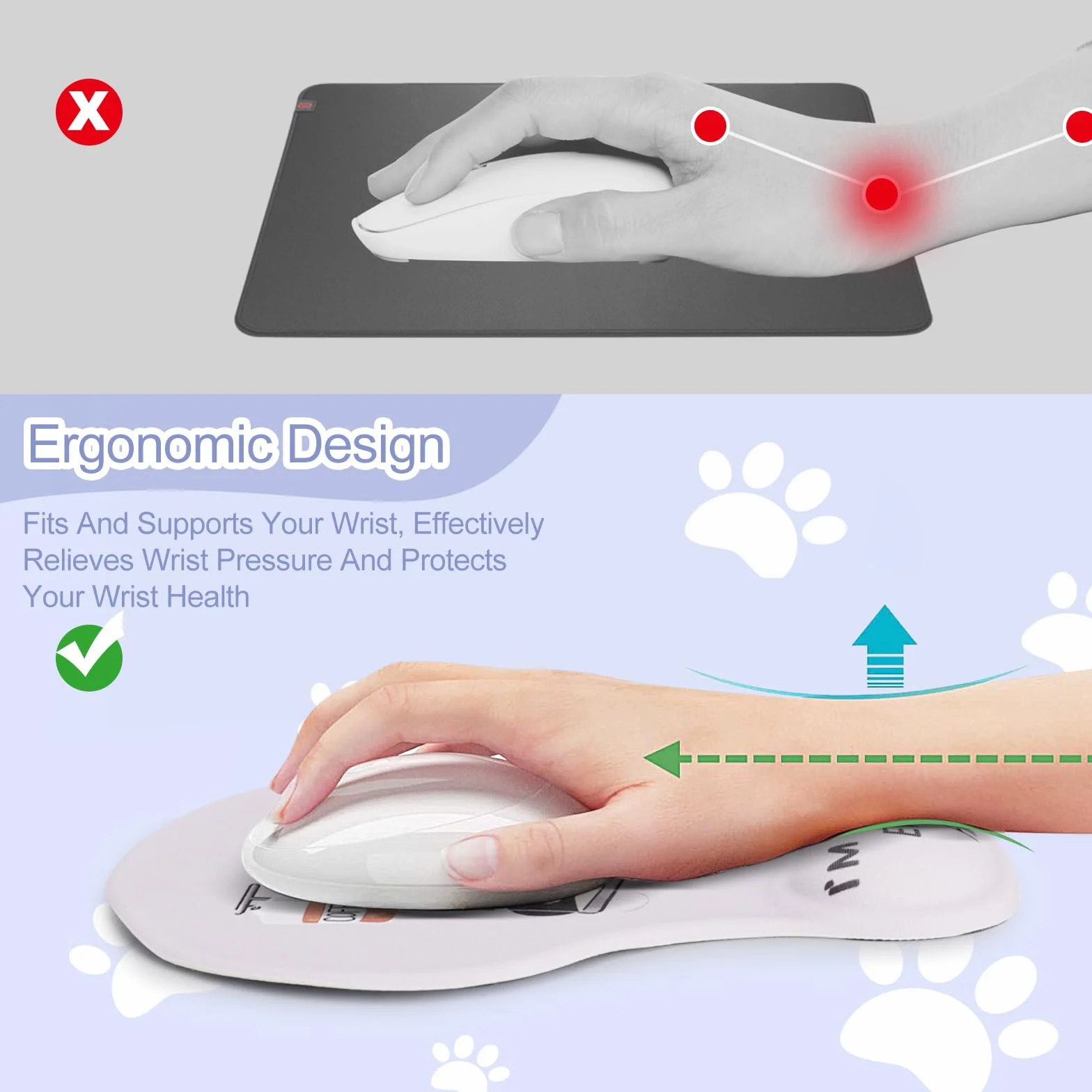 podkładka pod mysz z podpórką pod nadgarstek, mała ergonomiczna podkładka pod mysz do komputerów stacjonarnych i laptopów, gadżety do domowego biura