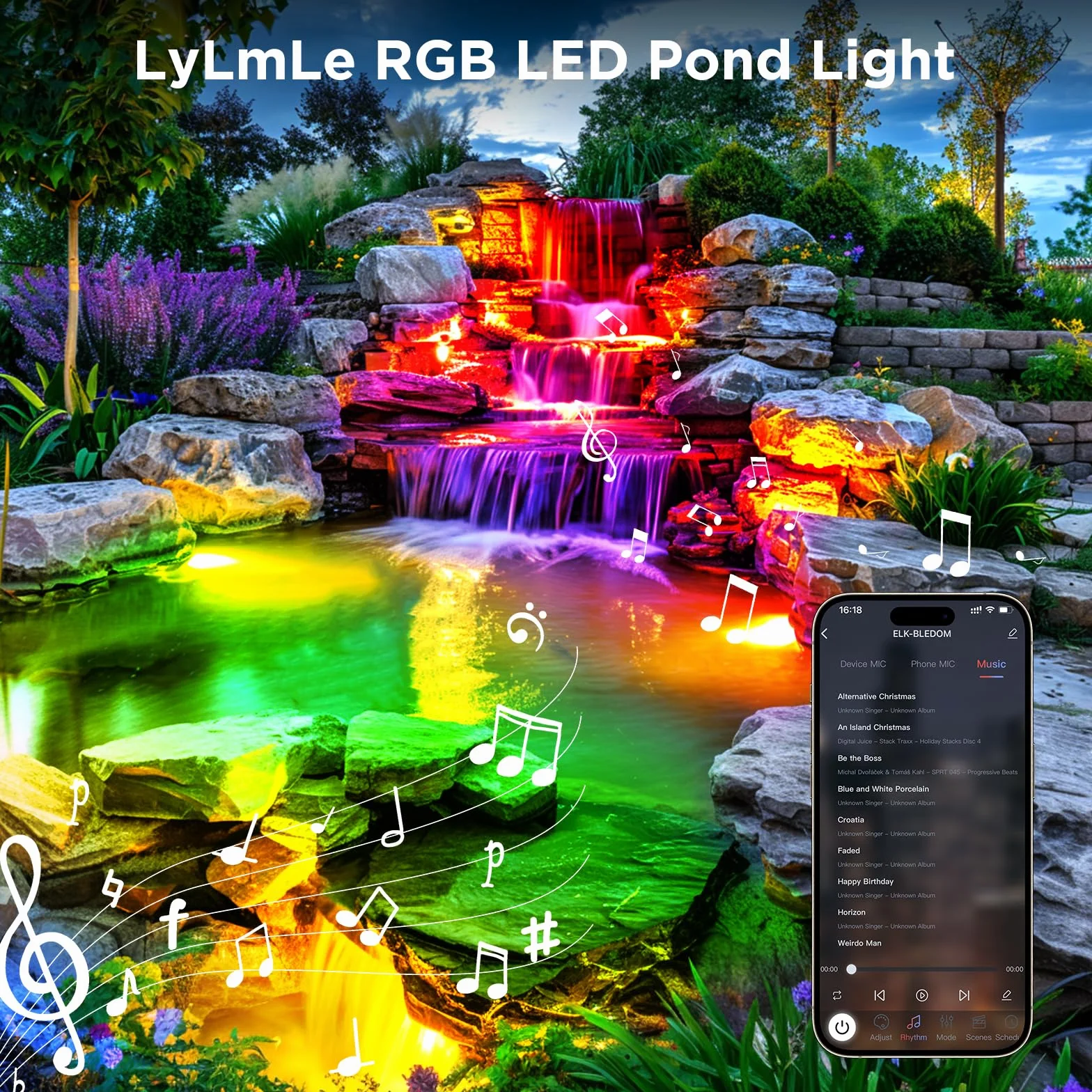 LyLmLe Oświetlenie stawu podwodnego LED z kontrolą aplikacji, 6 W RGB oświetlenie basenu podwodne z transformatorem i timerem, IP68, wodoszczelne oświetlenie stawu do fontanny wodospadowej, czarny