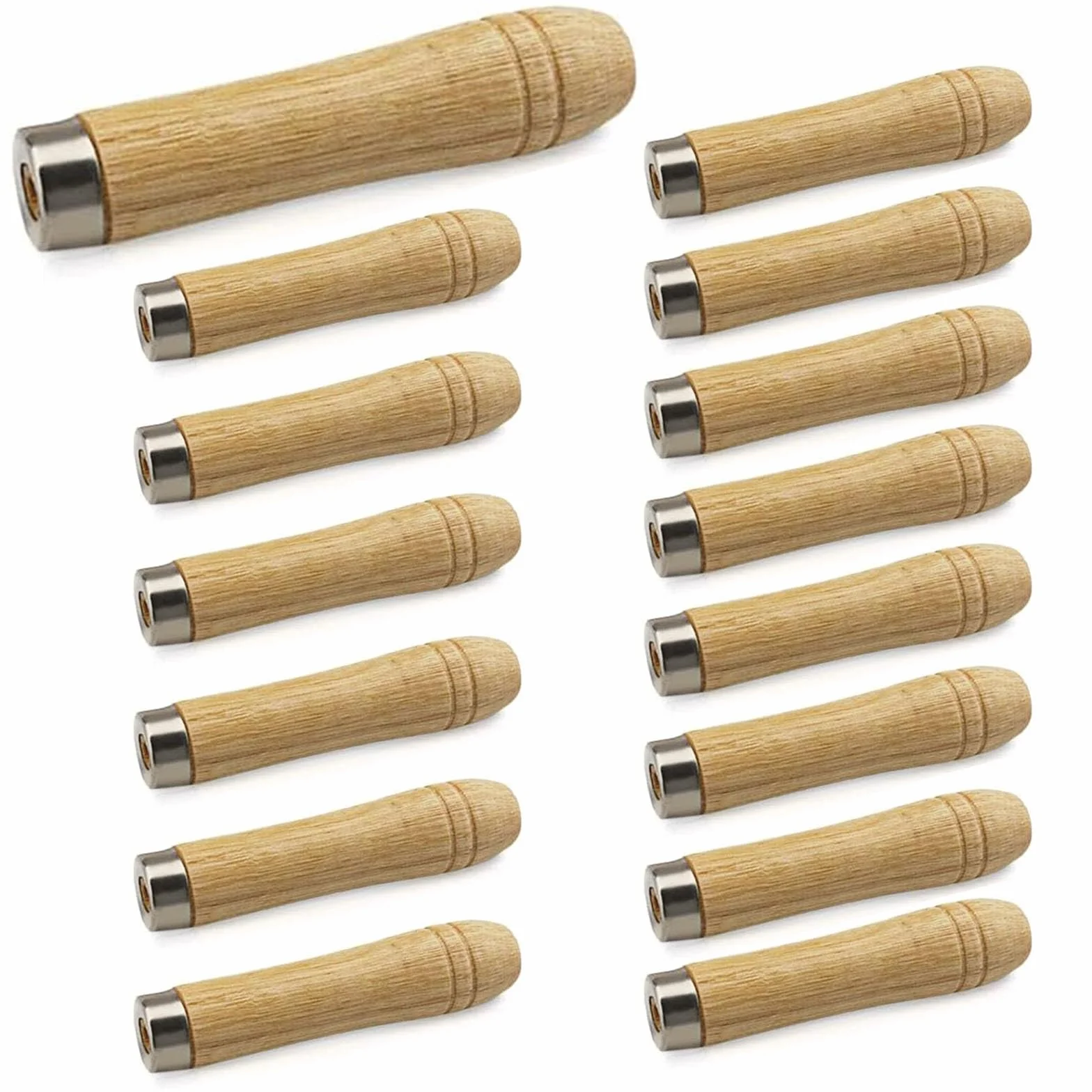 Drewniany uchwyt do pilnika, uchwyt pilnika z mocnym metalowym kołnierzem, do obróbki drewna, stolarzy, do konserwacji narzędzi, otwór 6 mm, długość 105 mm, 15 sztuk