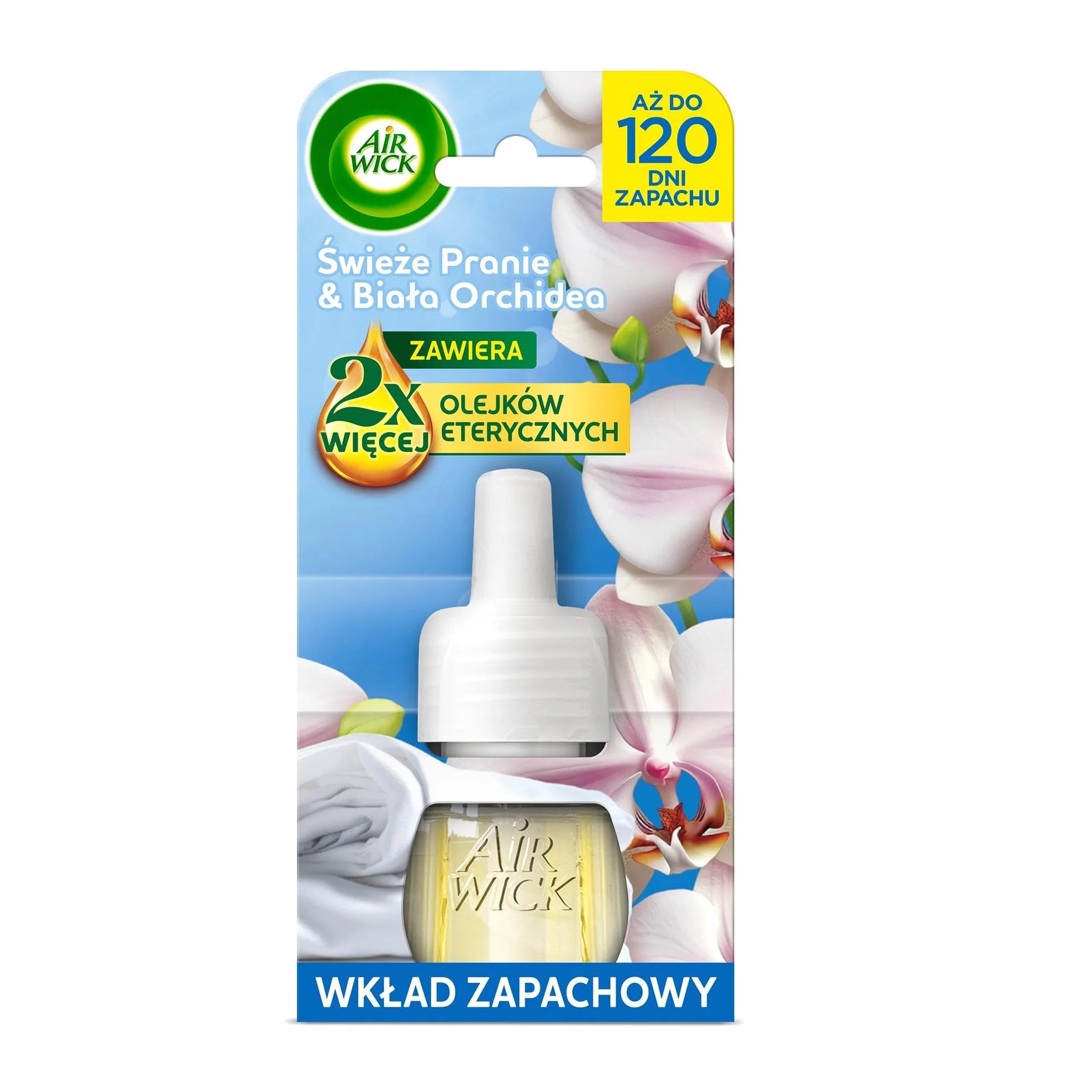 Air Wick Elektryczny Odświeżacz Powietrza, Wkład, Świeże Pranie i Biała Orchidea, 19 ml, Naturalny, 120 Dni Zapachu