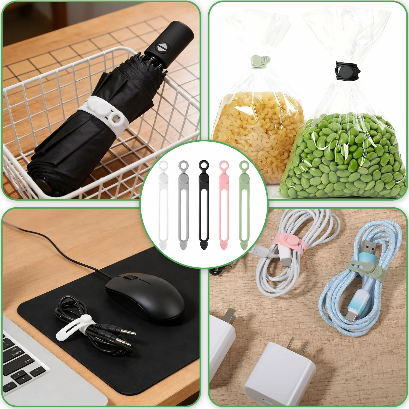 20 sztuk opasek kablowych, regulowane, silikonowe organizery kablowe, wielokrotnego użytku, elastyczne opaski kablowe, do domu, biura, kuchni, słuchawek, ładowarki, kabla USB do komputera