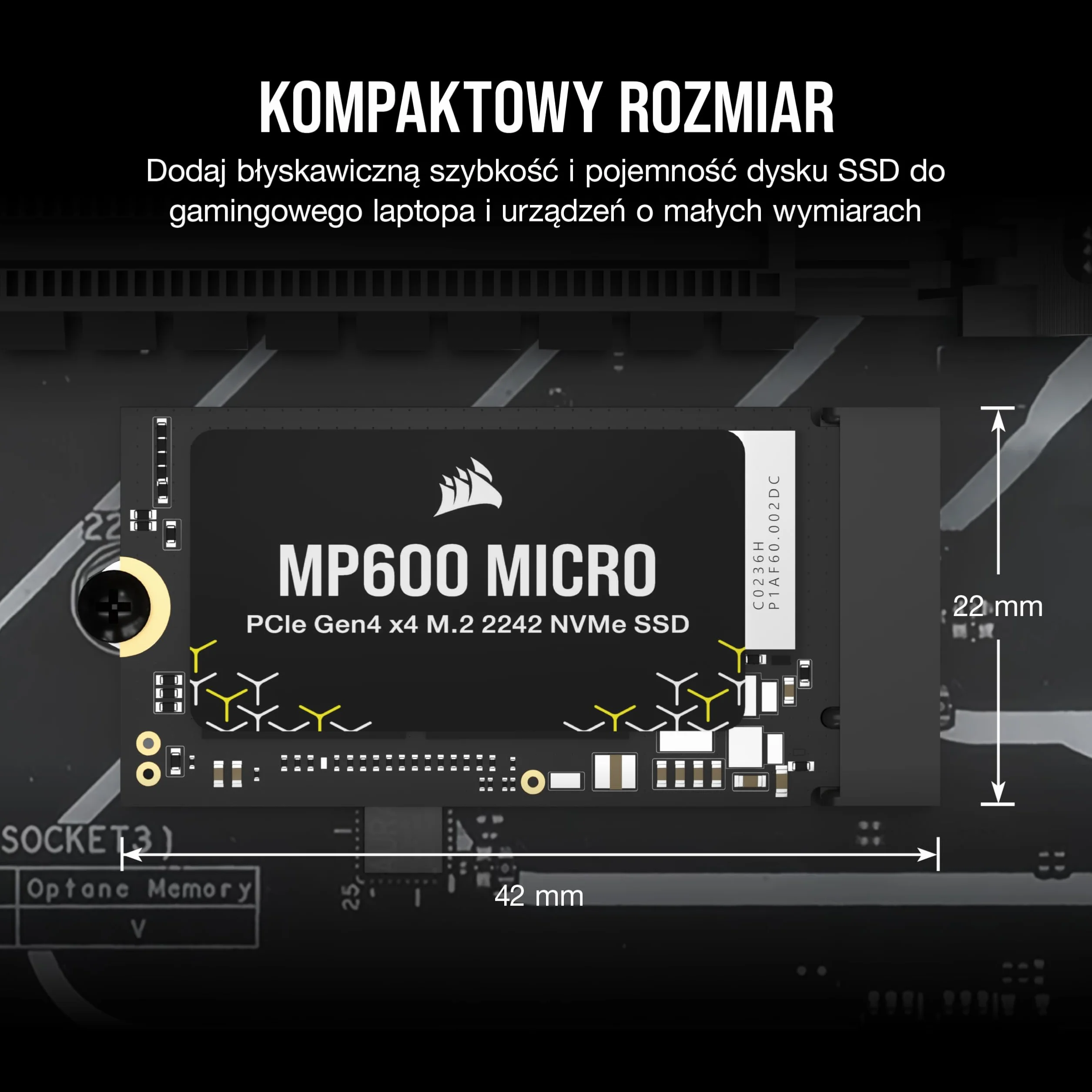 CORSAIR MP600 MICRO 1TB M.2 NVMe PCIe x4 Gen4 2 SSD – M.2 2242 – Odczyt Sekwencyjny do 7000 MB/s – 3D TLC NAND o Wysokiej Gęstości – Kompatybilny z Laptopami Thin PCIe 4.0 - Czarny