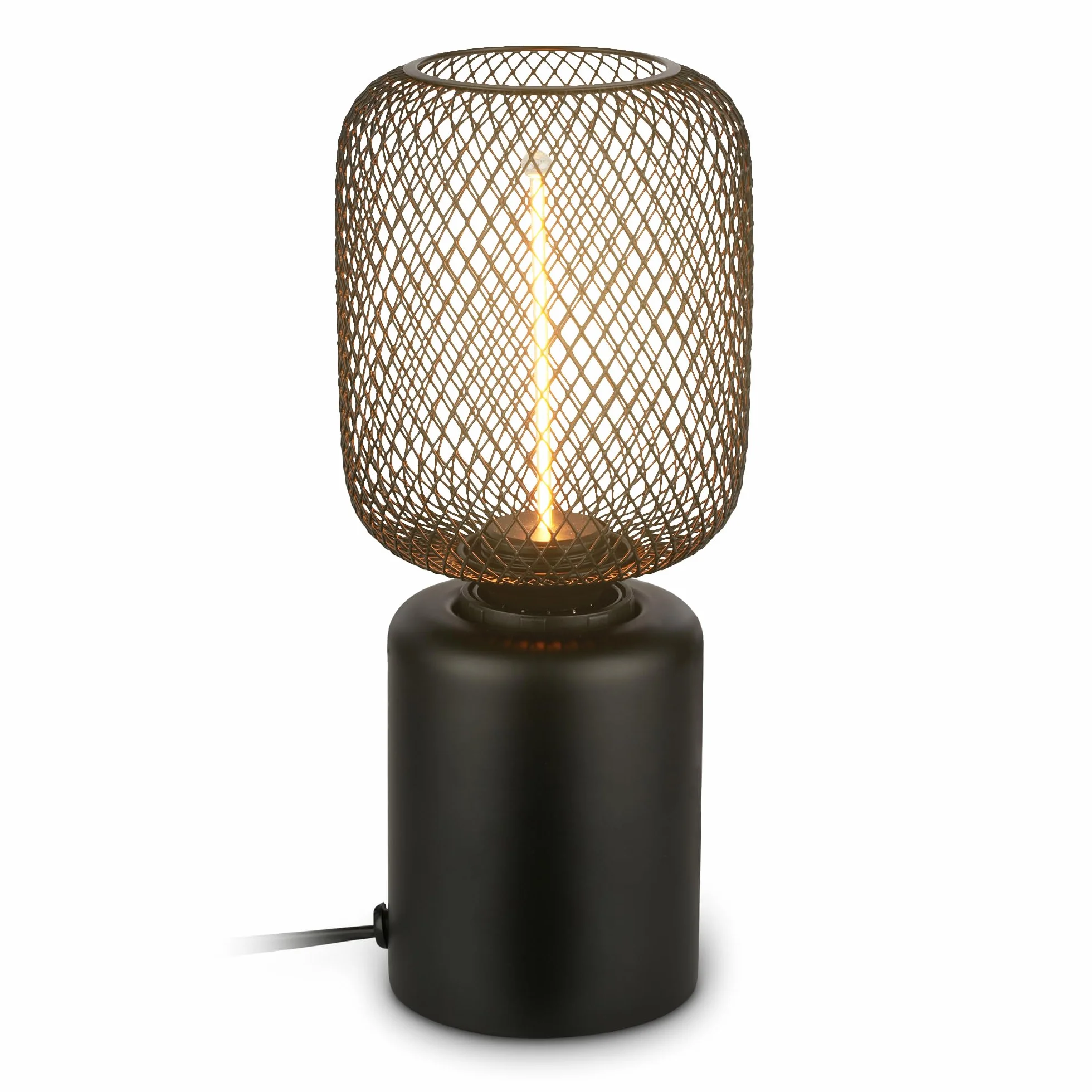 BRILONER - Lampa stołowa z drucianą siatką, przełącznik kablowy, gniazdo E27, lampka nocna, oświetlenie dekoracyjne do przedpokoju lub biura, lampka do czytania, 10x25 cm, czarny