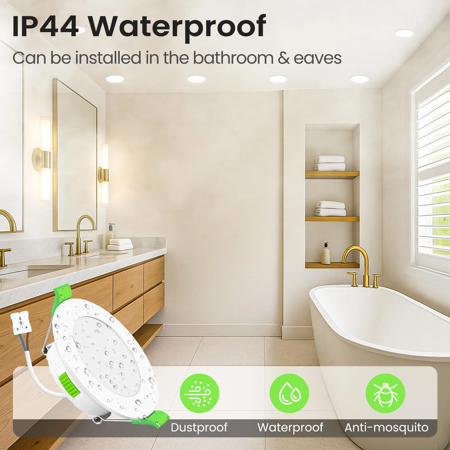ALUSSO LIGHTING Reflektory wpuszczane LED do płyt gipsowo-kartonowych, 4 W 310 LM 230 V Wewnętrzne lampy sufitowe, otwór wpuszczany Ø55-68 mm, 3CCT 3000K 4000K 6500K LED wpuszczany reflektor IP44 do
