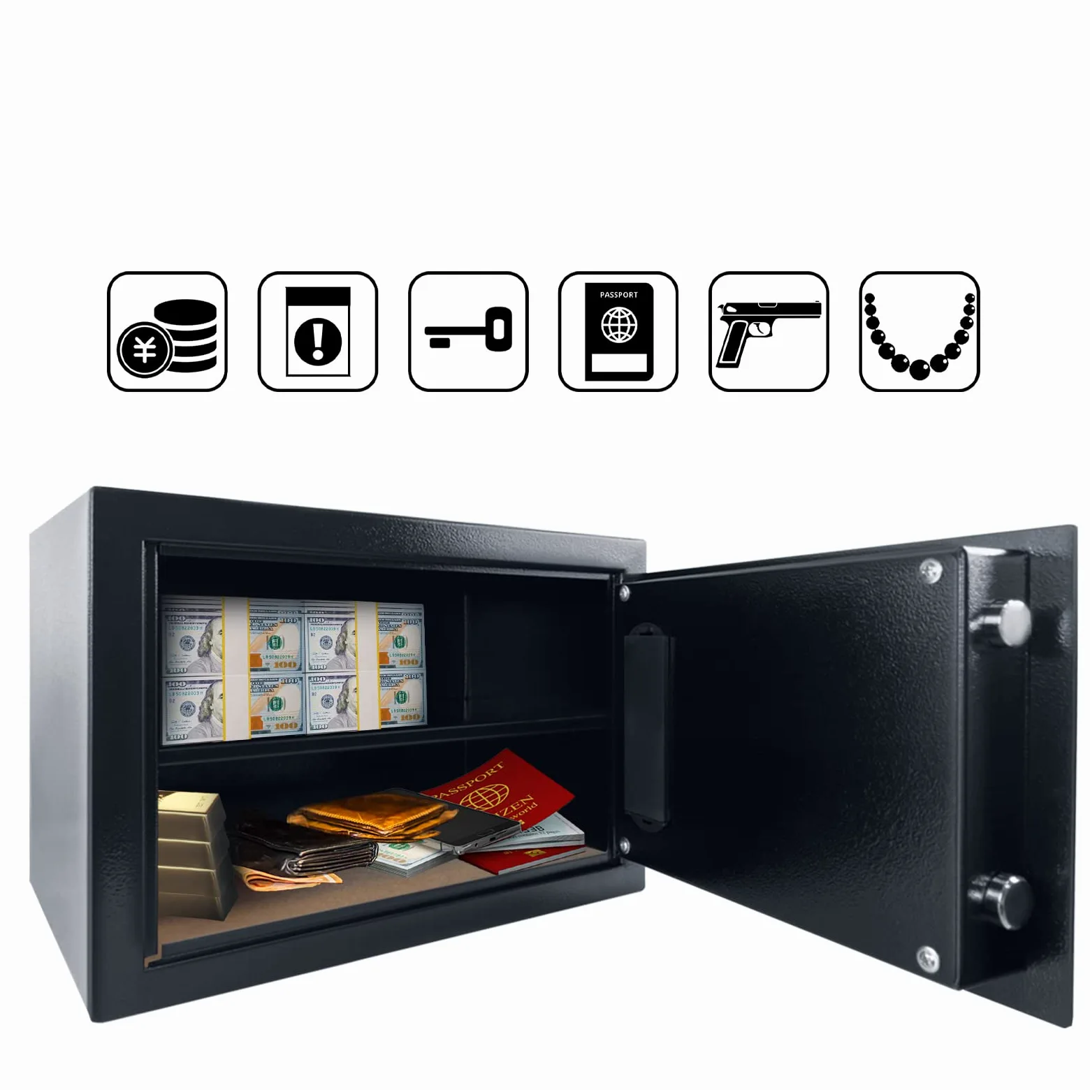 HENGMEI Sejf sejf, elektroniczny sejf ścienny, 22 l, kaseta na pieniądze, ognioodporny, wodoszczelny, z zamkiem szyfrowym i kluczem, 35 x 25 x 25 cm