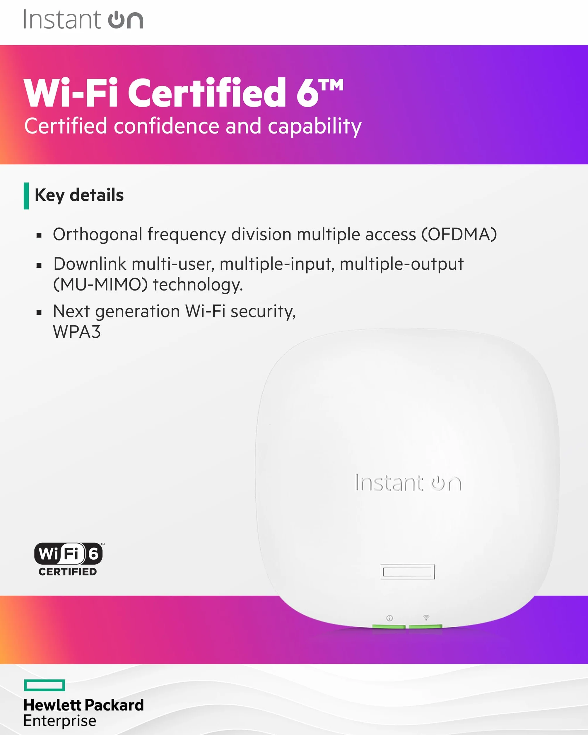 Aruba HPE Instant ON AP22 (RW) – 802.11ax – Bluetooth, Wi-Fi – podwójna taśma – montaż sufitowy, R4W02A, AP22 bez zasilacza