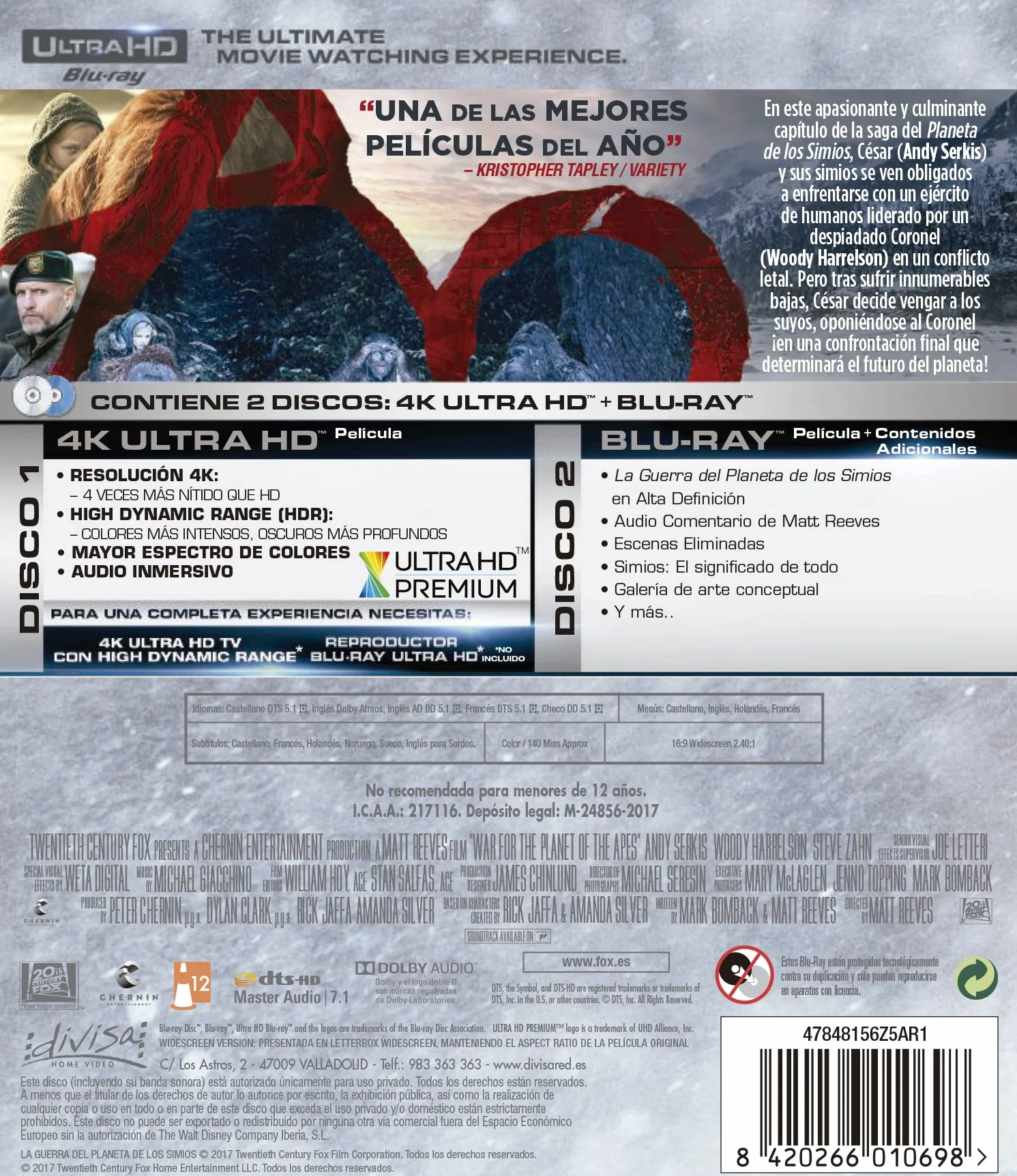 La Guerra del Planeta de los Simios 4K UHD + Blu-ray