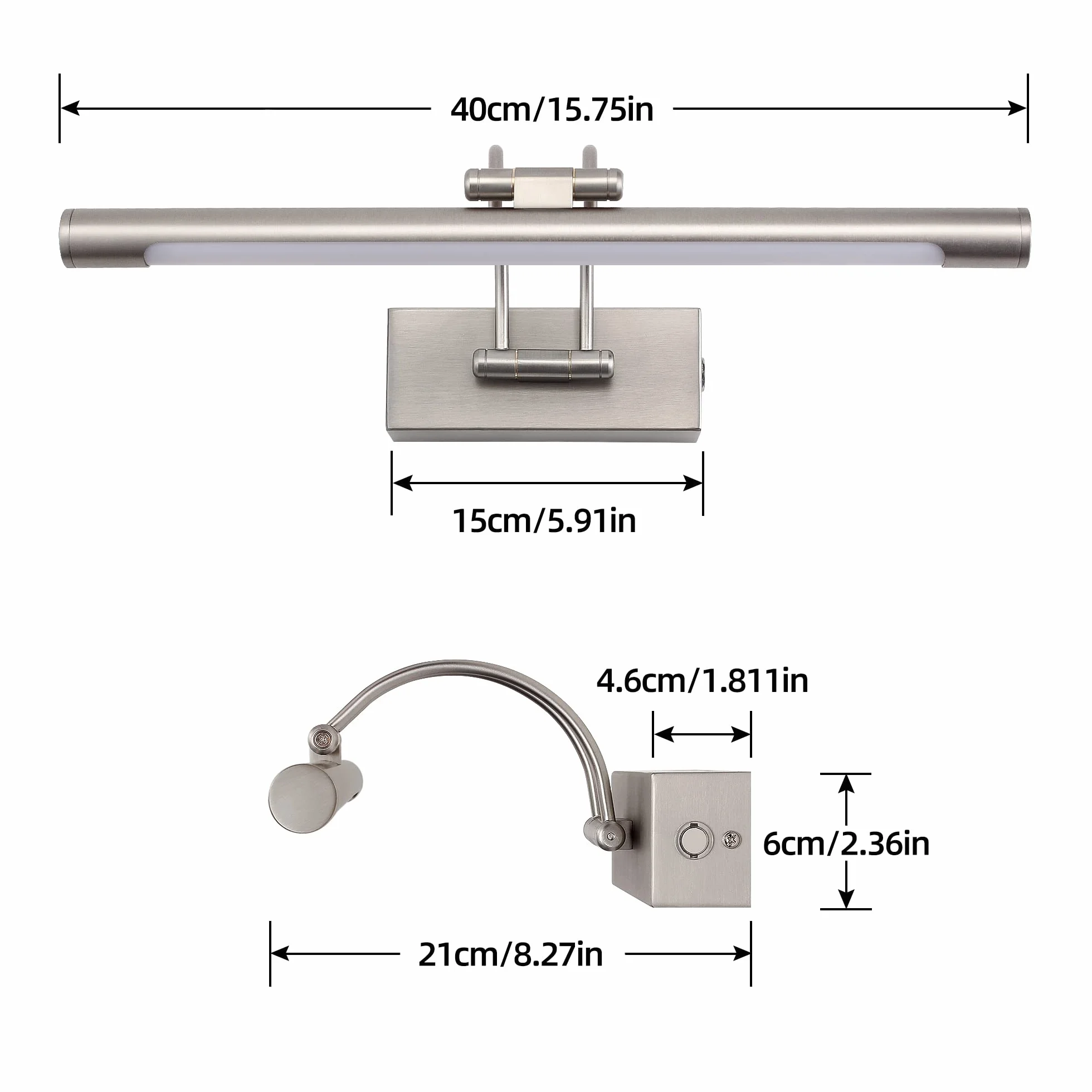 MantoLite Ściemnialna lampa ścienna LED 40 cm 10 W 3000K/4500K/6000K niklowane