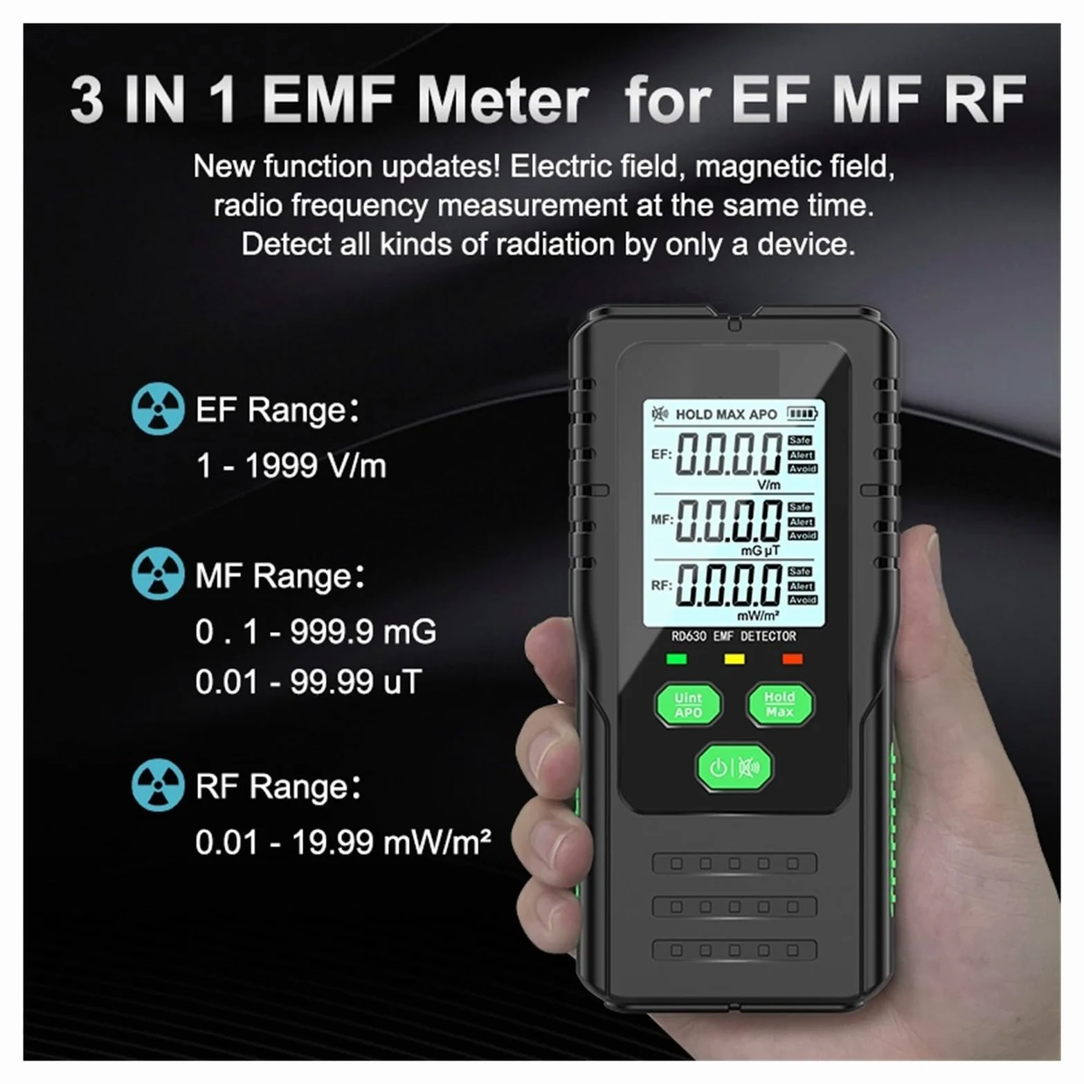 Tester Promieniowania Elektromagnetycznego Detektora Pola Miernik EMF 3 W 1 Wysoka DokłAdność(RD630)