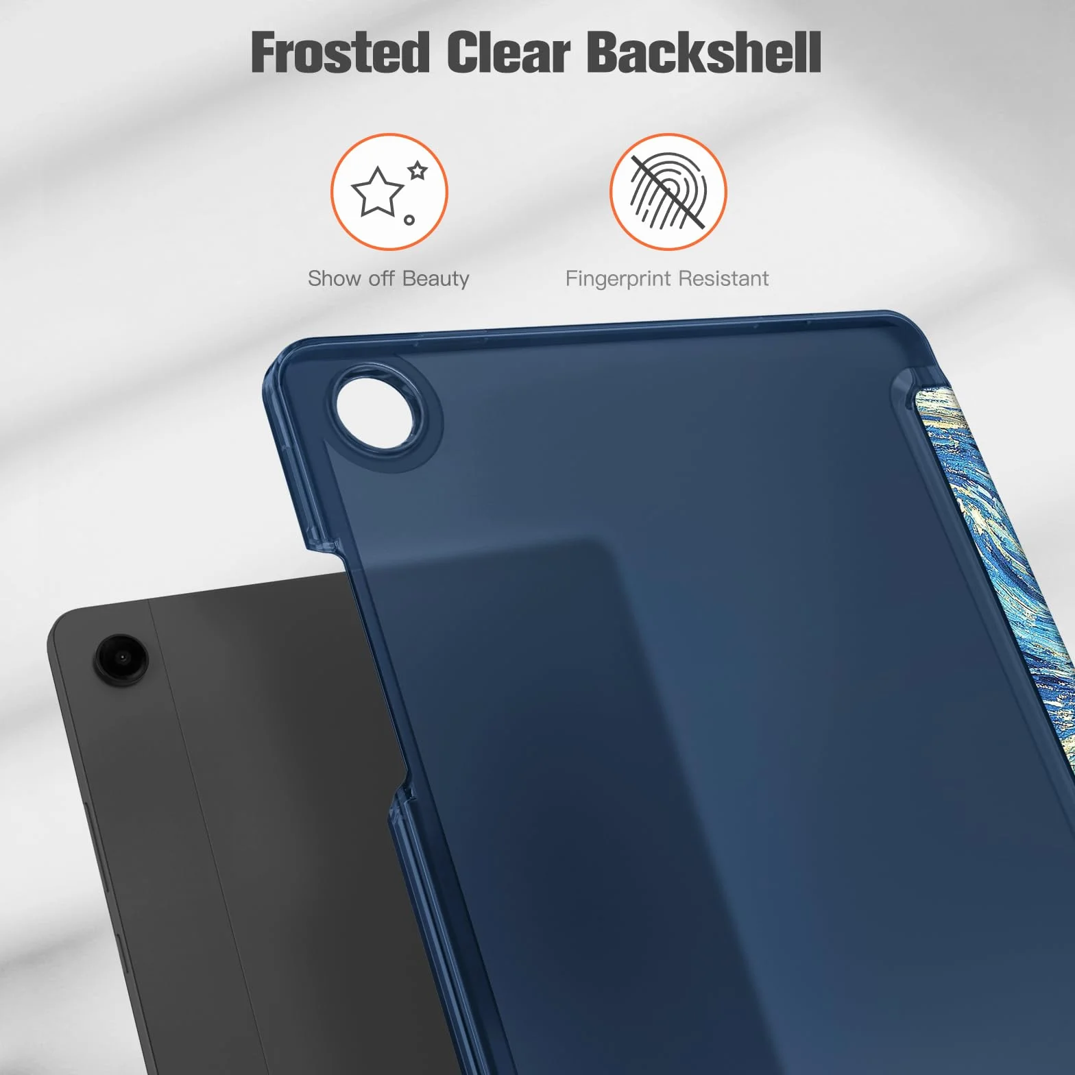 FINTIE, Etui SlimShell do Samsung Galaxy Tab A9+ / A9 Plus 11 cali 2023, SM-X210/X216/X218, lekka, przejrzysta, matowa tylna obudowa z funkcją automatycznego budzenia/uśpienia, niebieski gwiaździsty