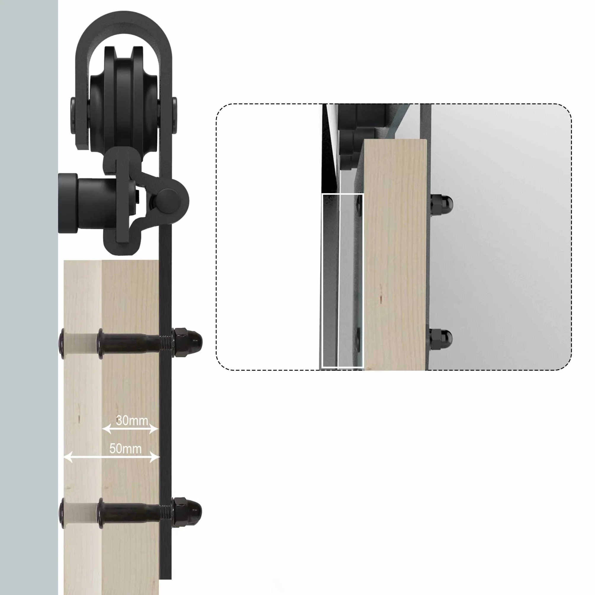 TSMST System Do Drzwi Przesuwnych 152 cm - Kompletny Zestaw Z Prowadnicą Podłogową, Czarne Szyny, Kształt J - Do Pojedynczych Drzwi Drewnianych