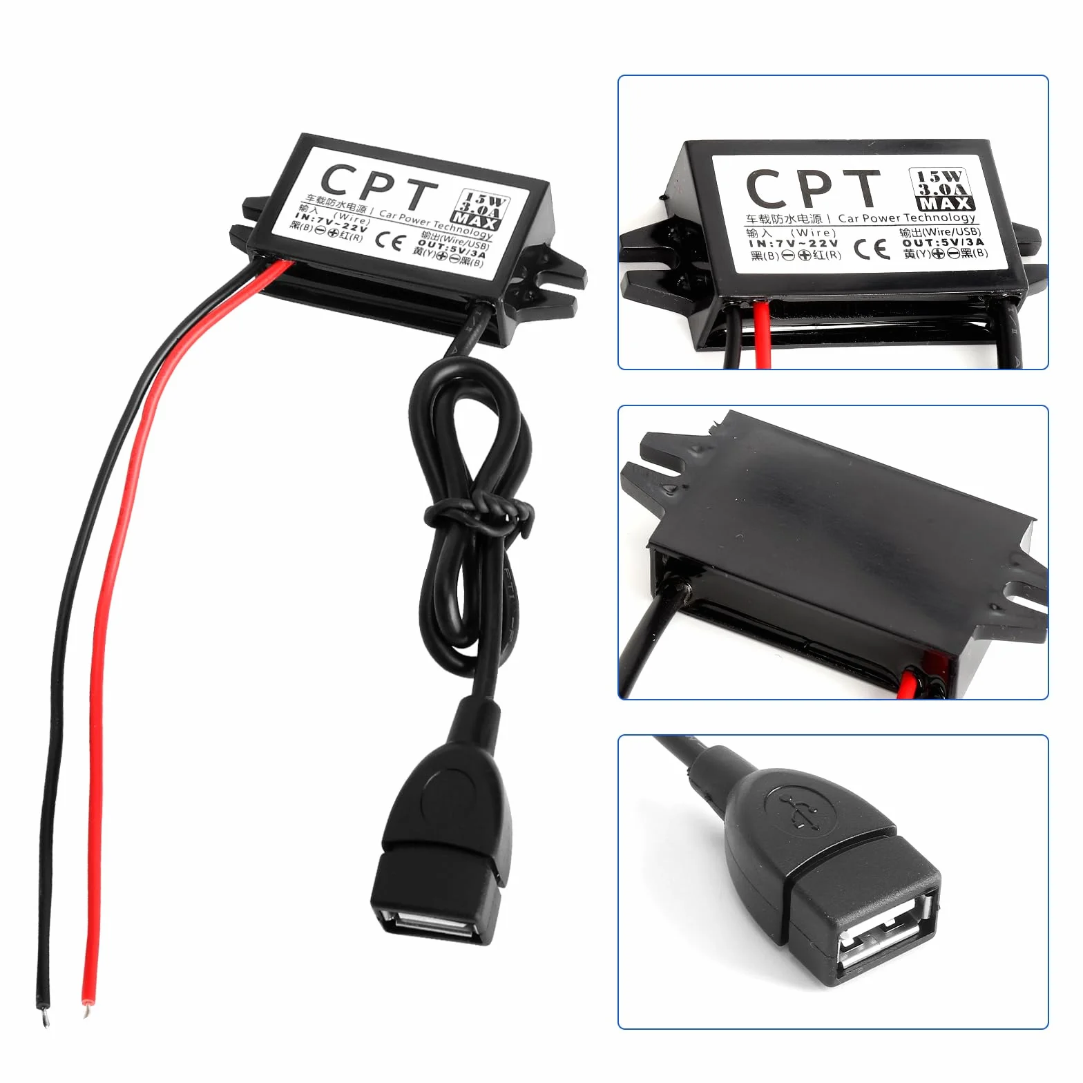 USB Adapter 12V na 5V Konwerter DC DC Buck Regulator Napięcia 7V-22V 3A 15W do Samochodu Motocykla GPS Monitoringu