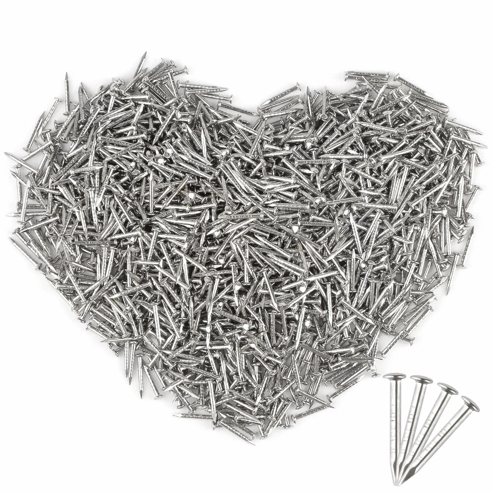 Złote gwoździe, okrągła główka, 1500 sztuk, małe, złote gwoździe, 1 x 10 mm, powlekane mosiądzem, okrągłe główki, małe drewniane gwoździe do majsterkowania, mocowania mebli (kolor srebrny)
