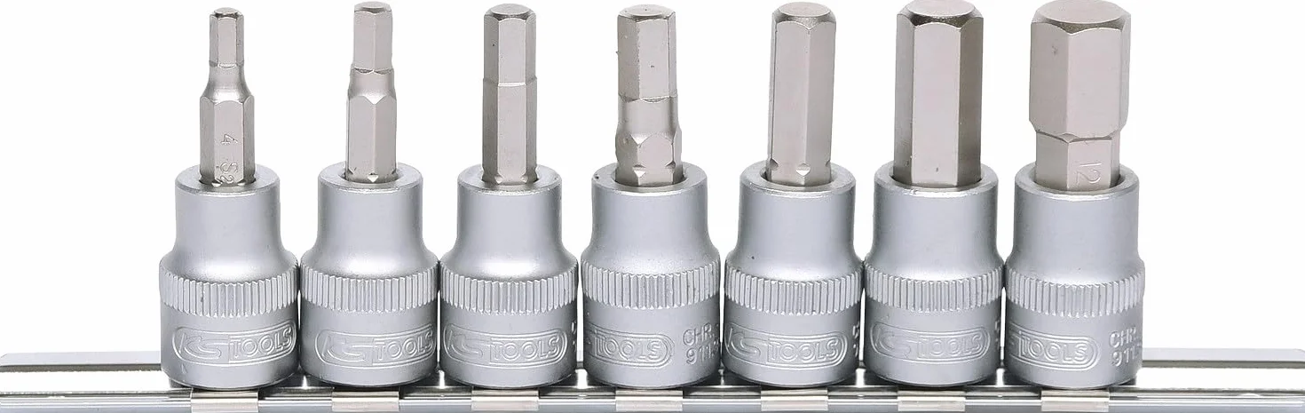 KS Tools 911.3945 3/8"Zestaw gniazd bitów dla srub z lbemwalcowym o gniezdzie 6-katnym7szt.4-12mm