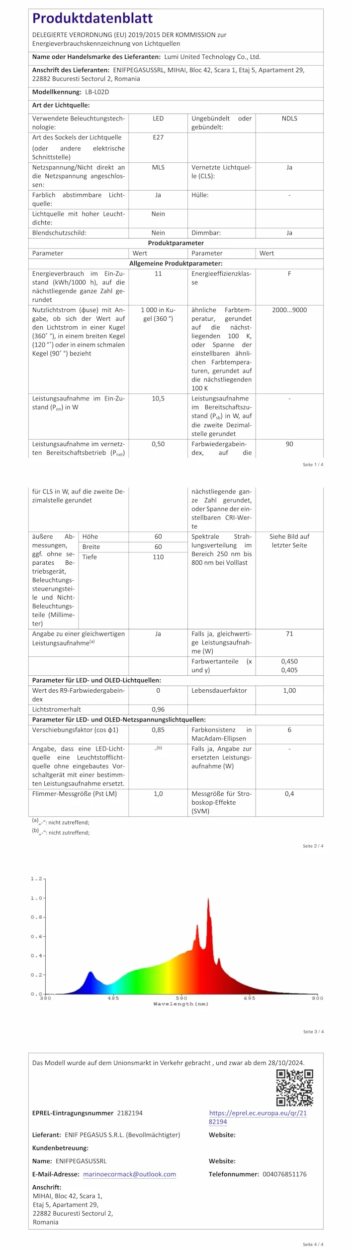 Aqara Żarówki LED T2 (E27, RGB CCT), Thread/Zigbee, Regulowana biel (2000 K-9000 K), RGB Zmieniająca Kolory z 16 Mln Kolorów, Odp. 75 W, Matter, Zgodna z HomeKit, Alexą, Google