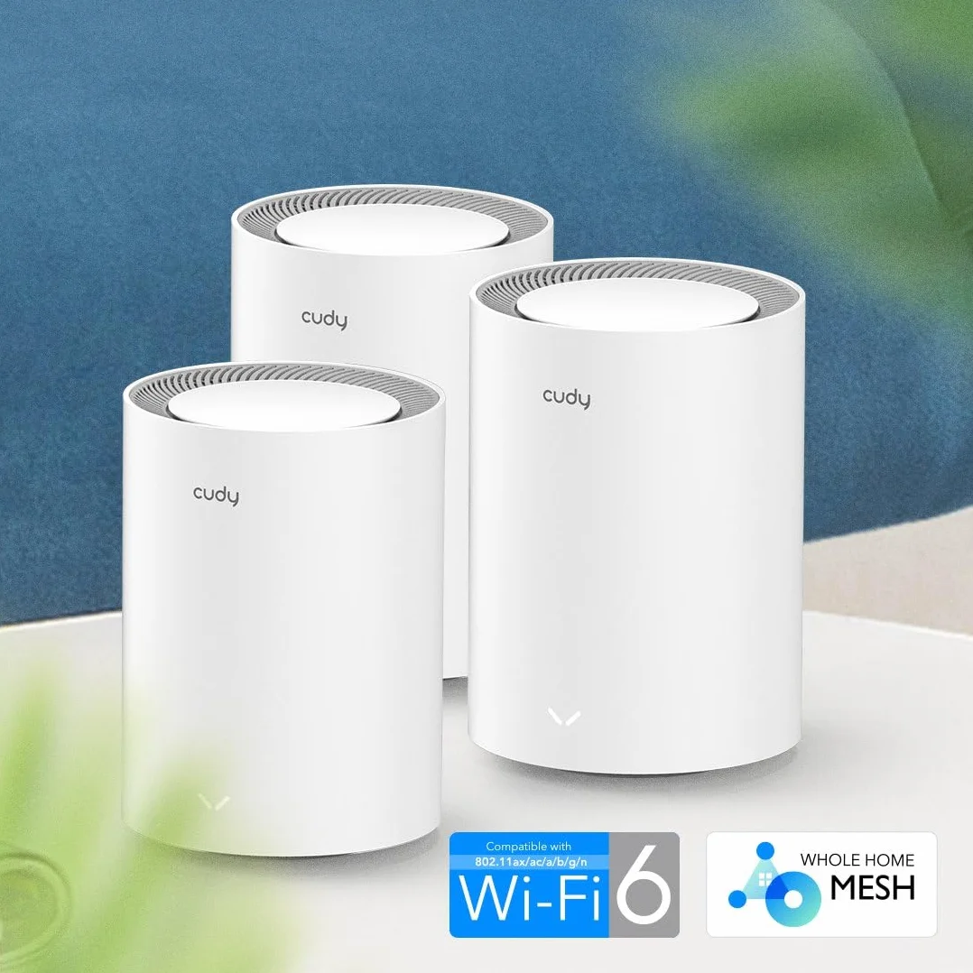 Cudy Router WiFi 6 Mesh WiFi, AX1800 Whole Home Mesh WiFi System Gigabit WiFi 6 VPN Router i przedłużacz, Kontrola rodzicielska, Open VPN, 3 Pakiet, zestaw 3 sztuki, bezprzewodowy, M1800, biały