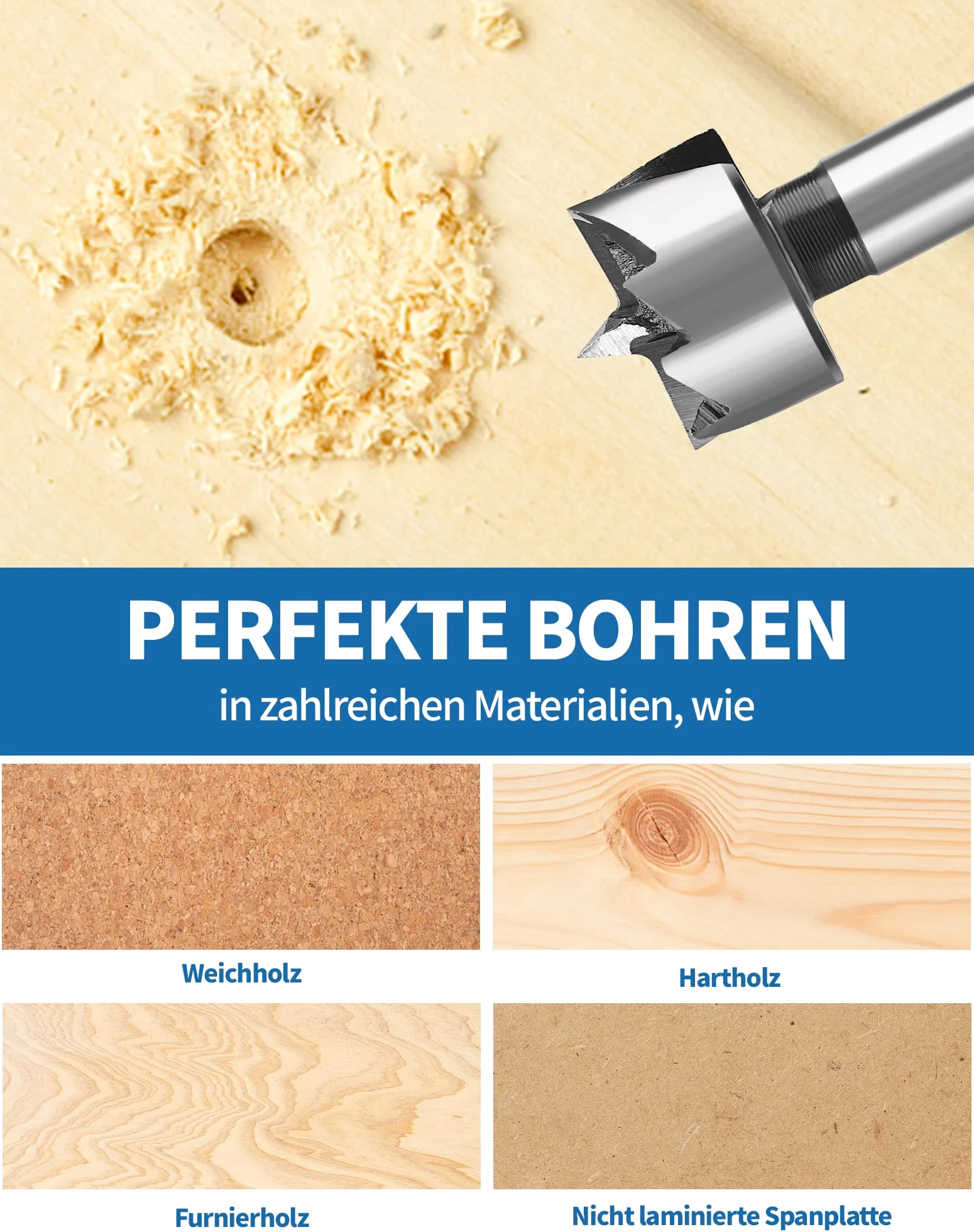 Wiertło Forstnera 22 mm LAOYE Forstner do drewna i tworzywa sztucznego, Ø 22,0 mm, bity Forstnera z okrągłym trzonkiem – profesjonalne nasadki wiertnicze z okrągłym trzpieniem, długość 90 mm,