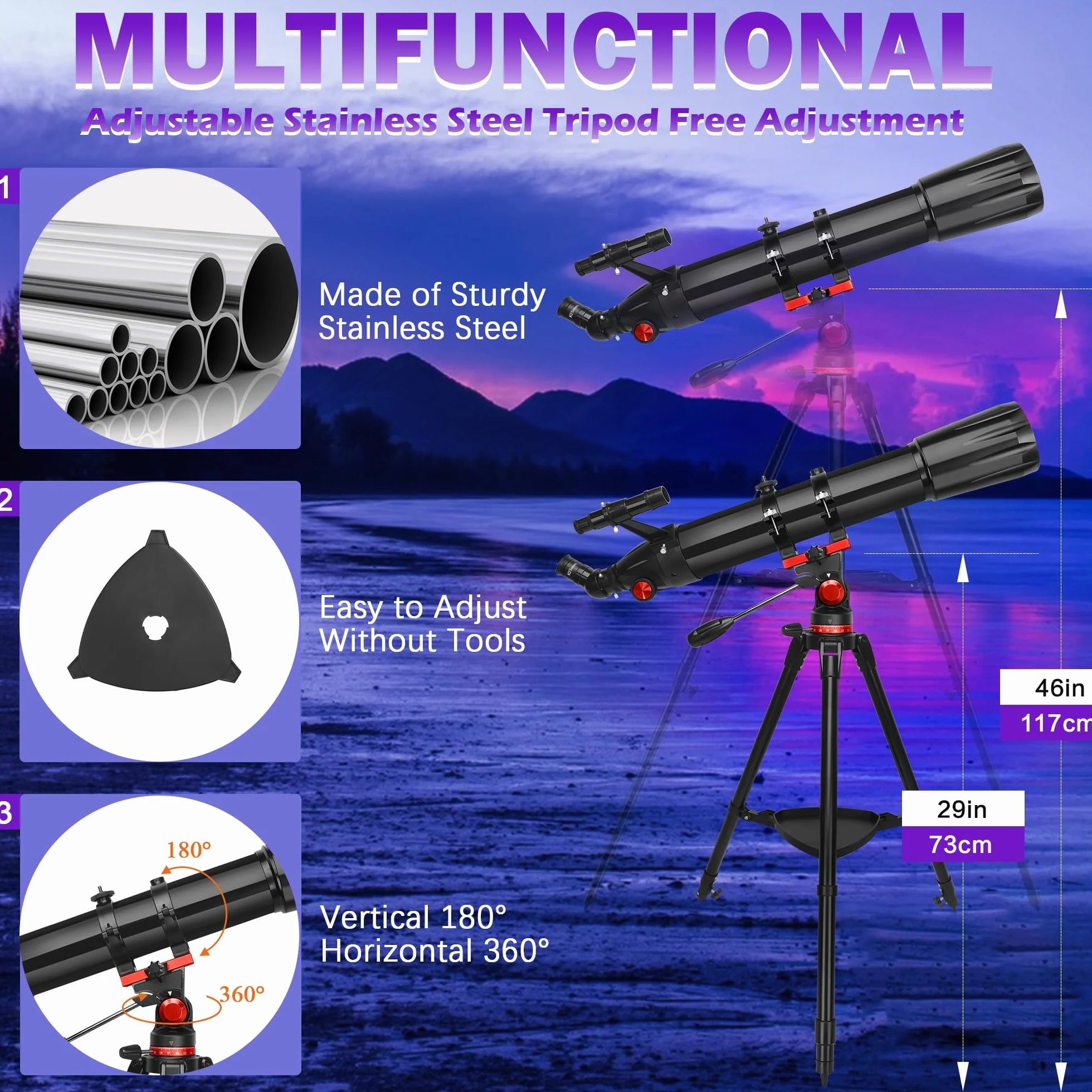 Teleskop astronomiczny 90/900 mm refraktor dla dorosłych i dzieci HETEKAN
