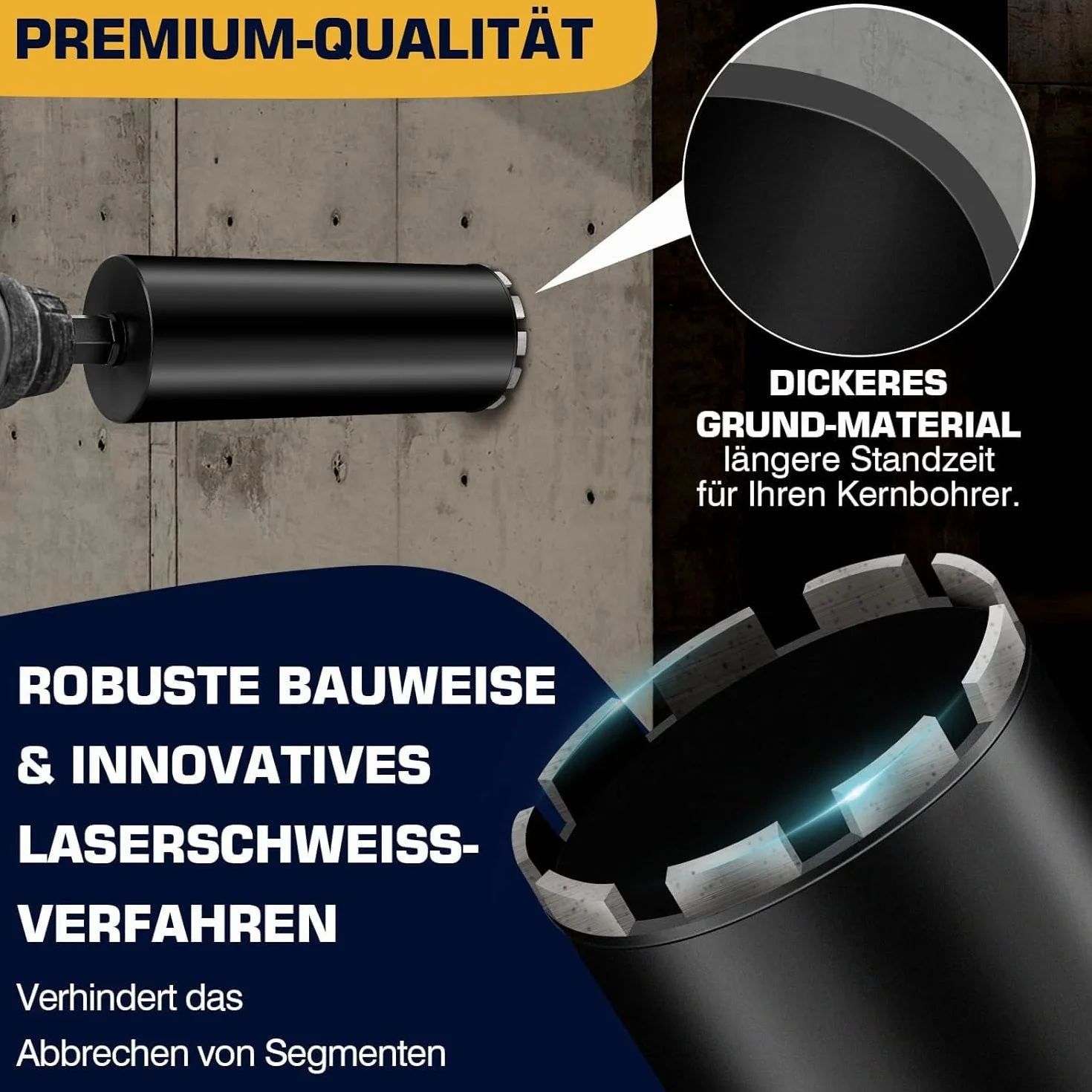 Diamentowa koronka wiertnicza L460 mm, 1 ¼ UNC, średnica 120 mm, z turbo, do wiertarek rdzeniowych, 2200 obr./min, wiertło rdzeniowe, koronka wiertnicza na mokro i sucho, do betonu, muru, kamienia