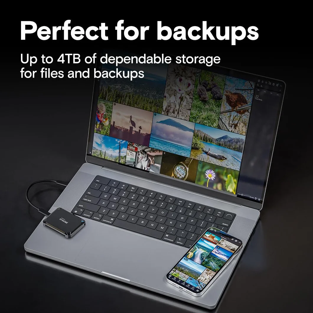 Crucial X9 1TB przenośny dysk SSD do 1050 MB/s, kompatybilny z komputerami PC, Mac i konsolami do gier, zewnętrzny dysk SSD, USB-C 3.2 - CT1000X9SSD902