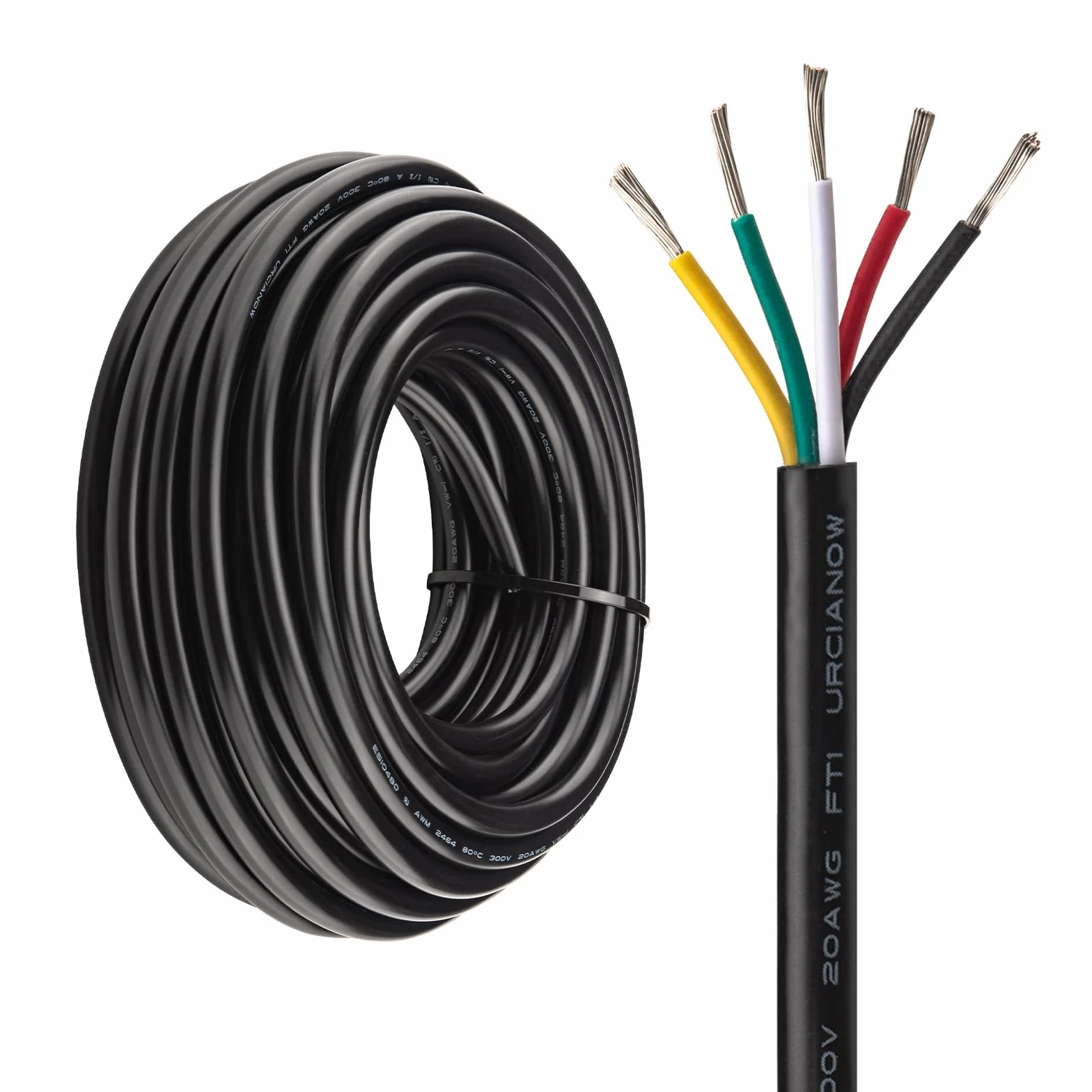 5 żył 5 x 0,5 mm² przewód elektryczny 20 AWG UL2464 5-żyłowy ocynkowany kabel miedziany 20 G, drut pleciony niskonapięciowy, przedłużacz 10 m, czarny, powlekany PCW do urządzeń kuchennych