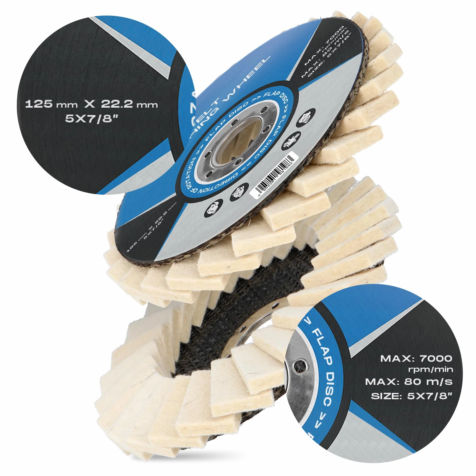 5x Tarcza Polerska Filcowa 125 mm Filc Polerski Lamelka Wachlarzowa Dysk Lamelkowy Polerowania Stali Metalu Aluminium Tworzyw Sztucznych Włókna Szlifierki Tarcze Polerskie