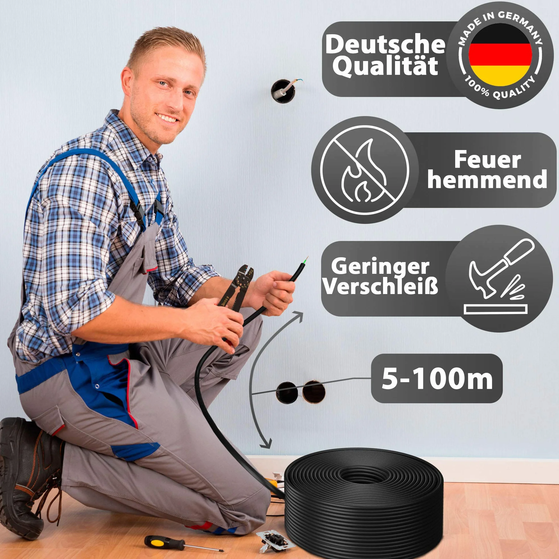 MAS Premium 5-100 m kabel ziemny NYY-J 1 x 4, 6, 10, 16 lub 25, kabel elektryczny OFC pierścień do układania na wolnym powietrzu, w ziemi (NYY-J 1 x 6 mm², 20 m)
