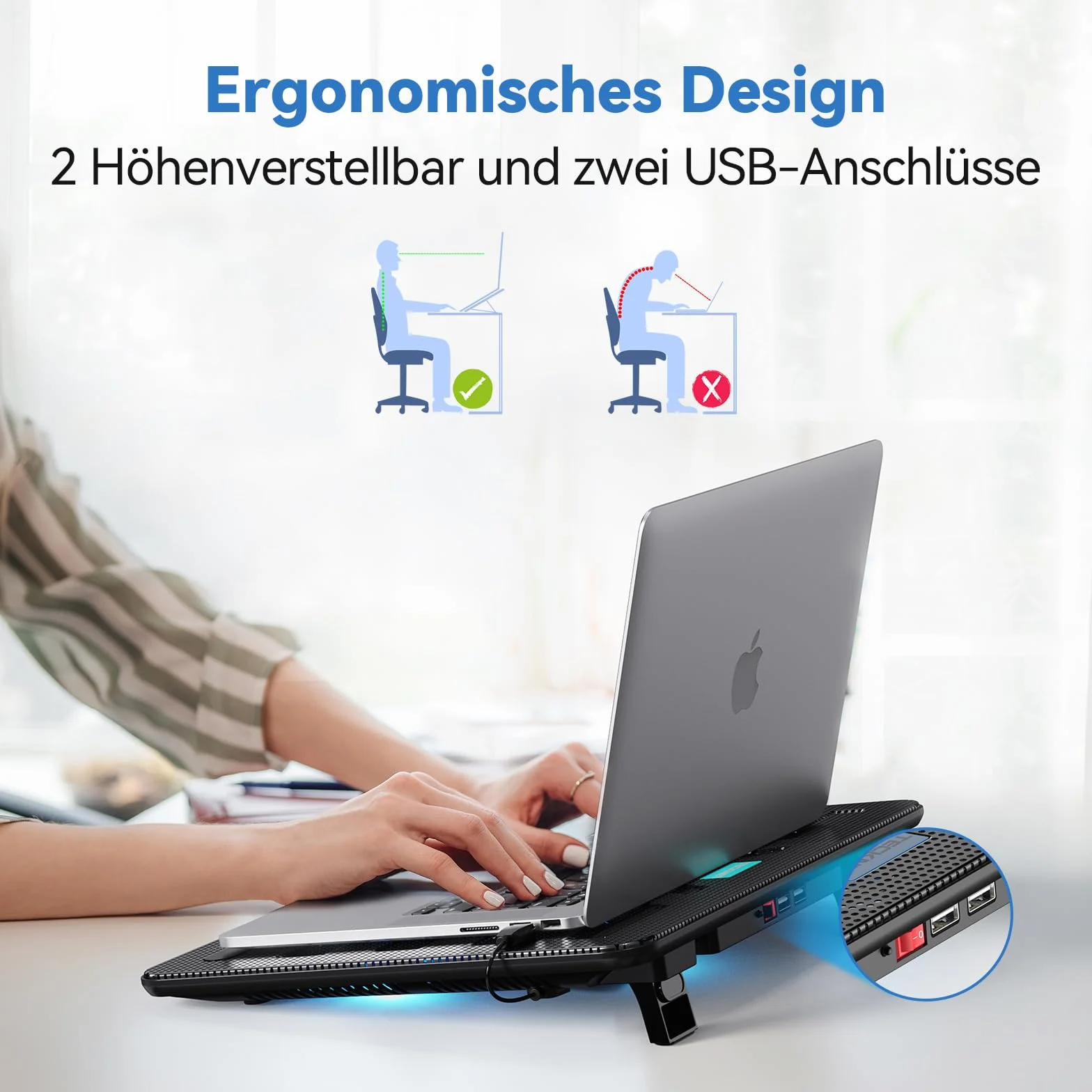 TECKNET Podkładki chłodzące do laptopa 12-17 cali, chłodzenie laptopa i notebooka, podstawka chłodząca, 2 porty USB, 3 wentylatory z diodami LED