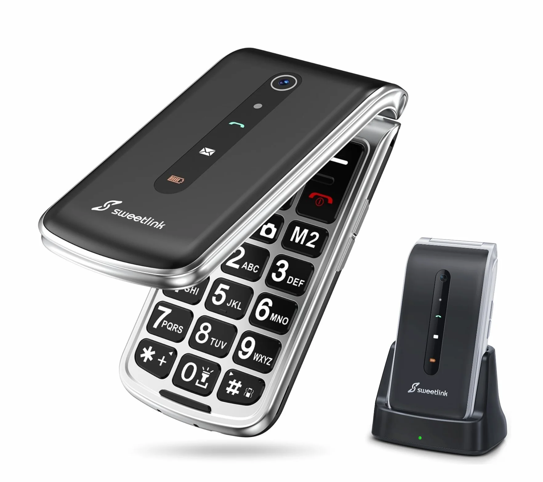 SweetLink F1 Plus Telefon komórkowy dla osób starszych, 2G gsm Telefony komórkowe z pokrywką, dużymi klawiszami i dużą głośnością, przyciskiem SOS, Kontakt Obrazowy, Bateria 1000mAh, Podwójna karta