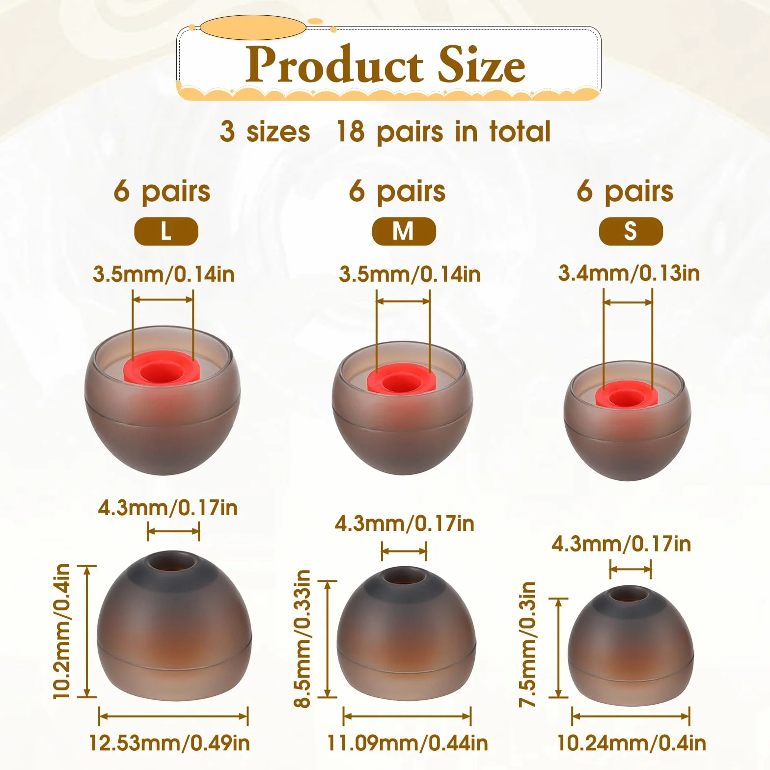 Giantree 18 par silikonowych końcówek dousznych, rozmiary S/M/L, wymienne końcówki douszne, pasują do większości słuchawek dousznych, szare