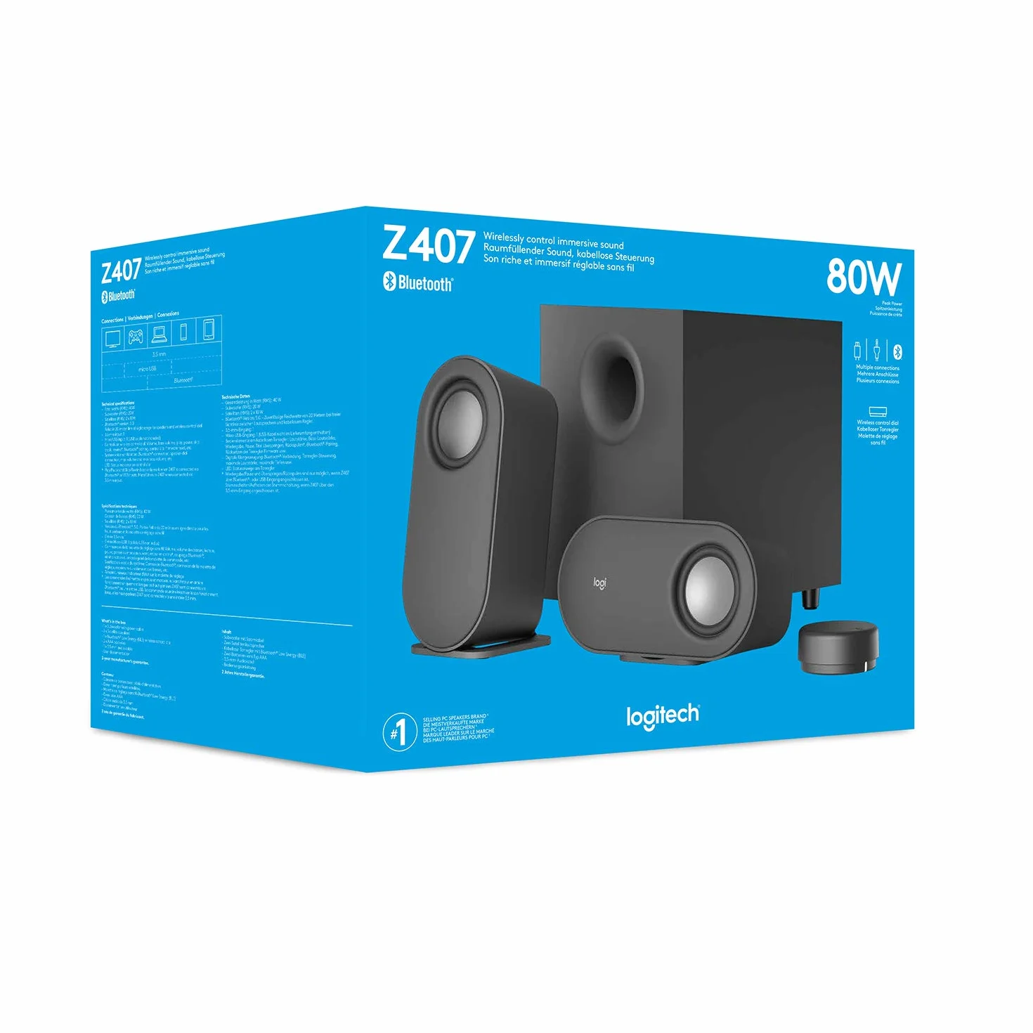 Logitech Z407 Bluetooth Głośniki komputerowe z subwooferem, sterowanie bezprzewodowe, czarny