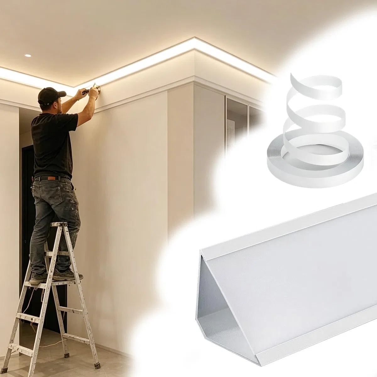 Listwa oświetleniowa LED, 30 m / 98.4ft, pośredni profil aluminiowy z akrylowym dyfuzorem, do dekoracji sufitu i ścian, poprawia atmosferę w domu (biały)