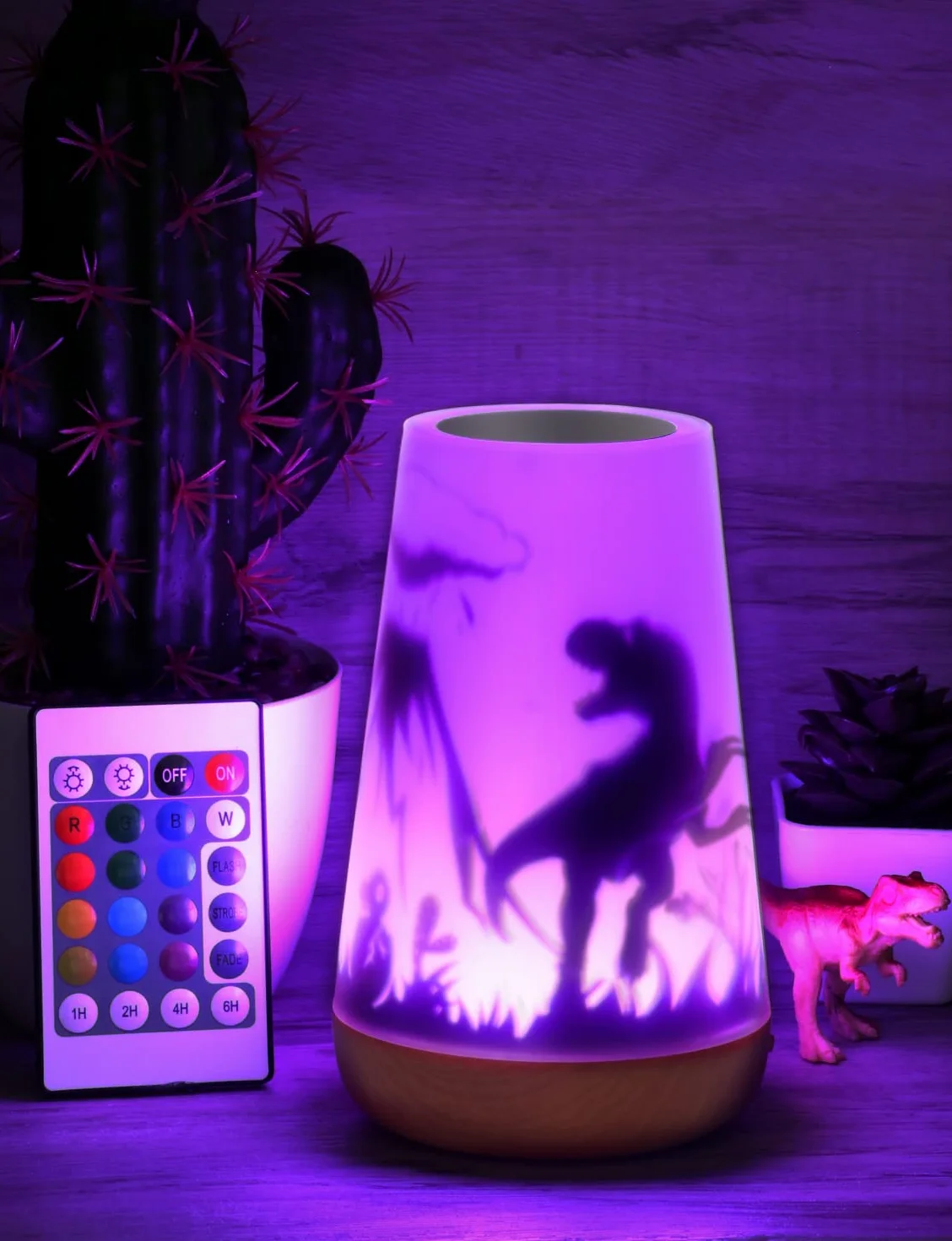 Mostof Lampka nocna LED z motywem dinozaura, z pilotem zdalnego sterowania, możliwość ściemniania, sterowanie dotykowe, figurki wróżki ze skrzydłami, kolory RGB (elfy) (dinozaury, 16 kolorów)