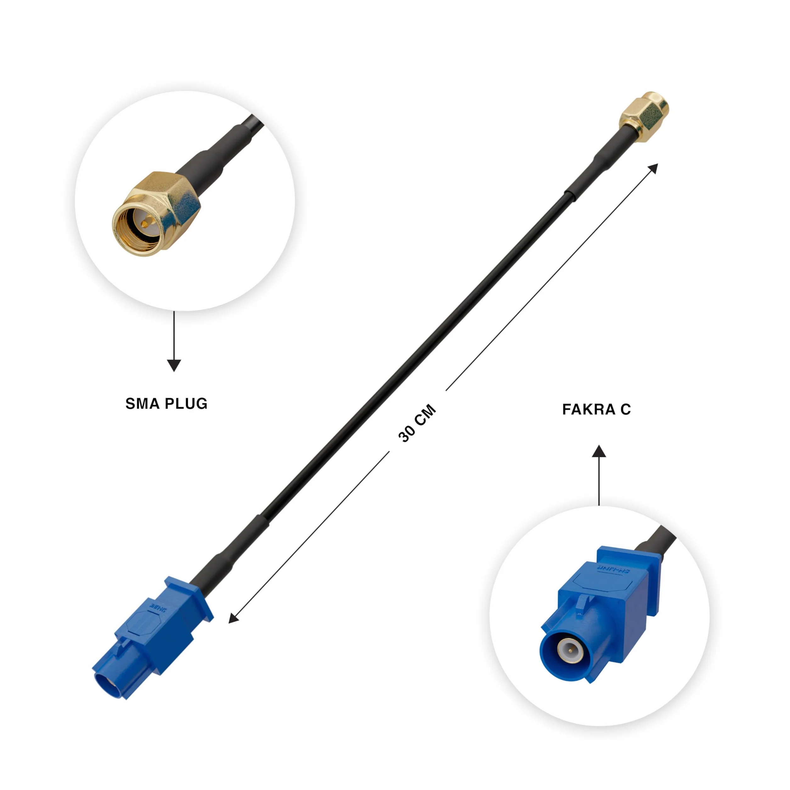 ES-FC30SMA | adapter antenowy GPS | Fakra C na SMA | Kabel Pigtail | koncentryczny | 30 cm | Auto | DVR | GPS |