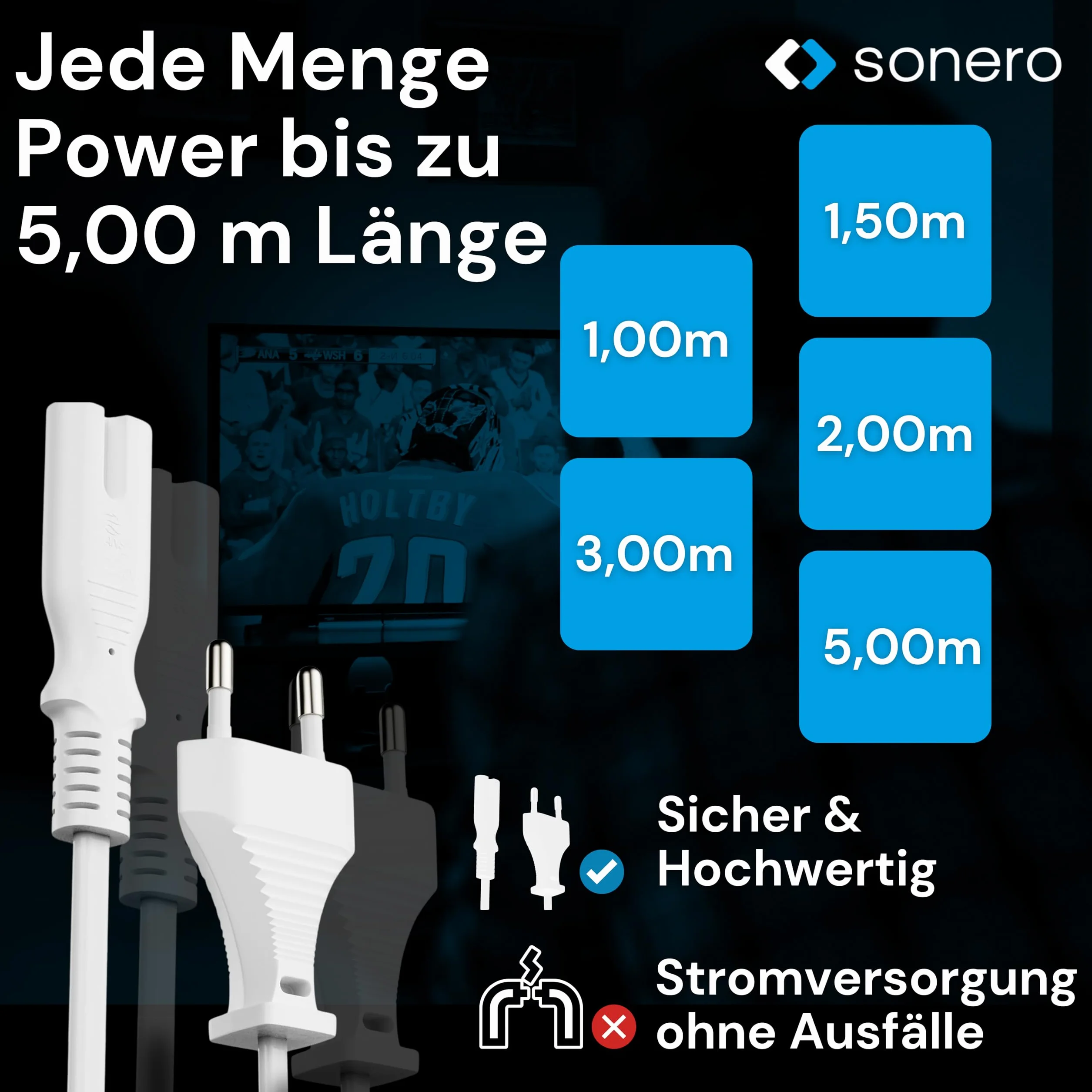 sonero Kabel zasilający 2-biegunowy 3,0 m Euro C do IEC C7 do TV PS5 PS4 PS3