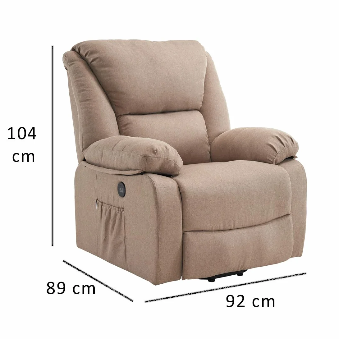 ECODE® Fotel do masażu Relax Podnośnik Stelvio, Elektryczne nachylenie 160°, funkcja ciepła, programy automatyczne, falowanie wibracyjne, 2 porty USB do ładowania, A++, ECO-8520UP (beżowy)