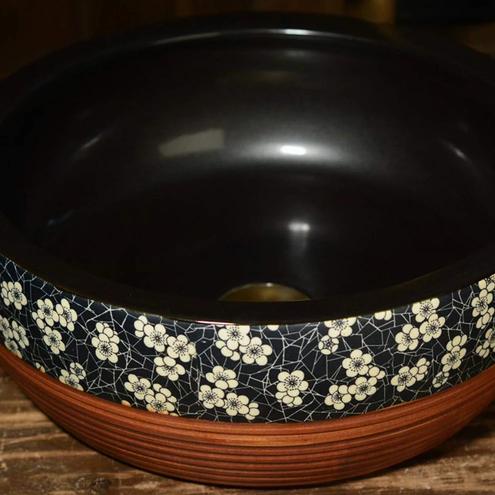 Ceramiczna Umywalka Nablatowa, Okrągła Umywalka, Ceramiczna Umywalka Plum Crack, Umywalki Łazienkowe, Dekoracyjna Umywalka Hotelowa W Stylu Retro, Umywalka Korytarzowa, 4