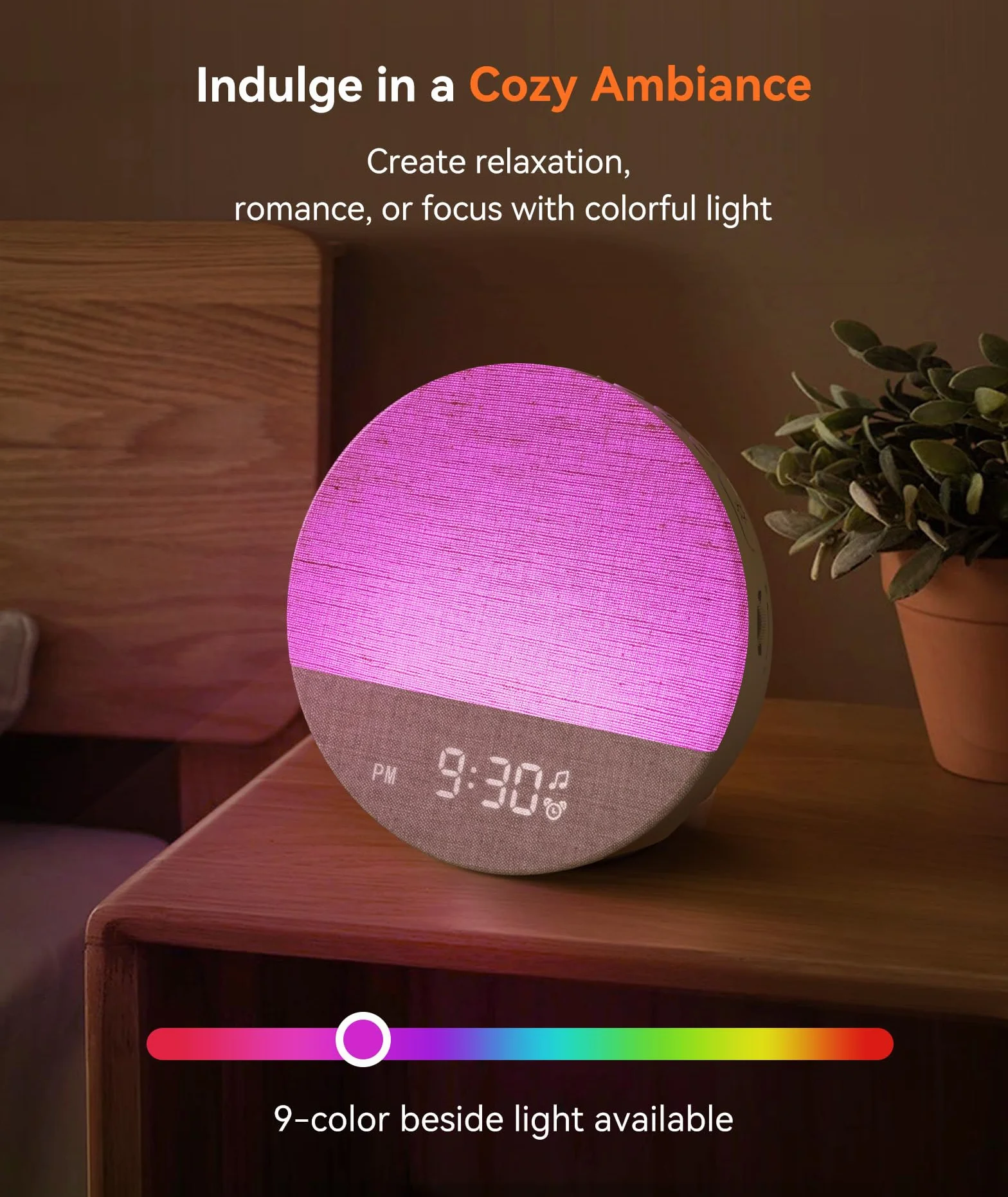 Dreamegg Budzik z symulacją wschodu słońca, budzik z białym szumem, z 29 uspokajającymi dźwiękami, możliwość ściemniania, 9 RGB lampka nocna, do sypialni, khaki
