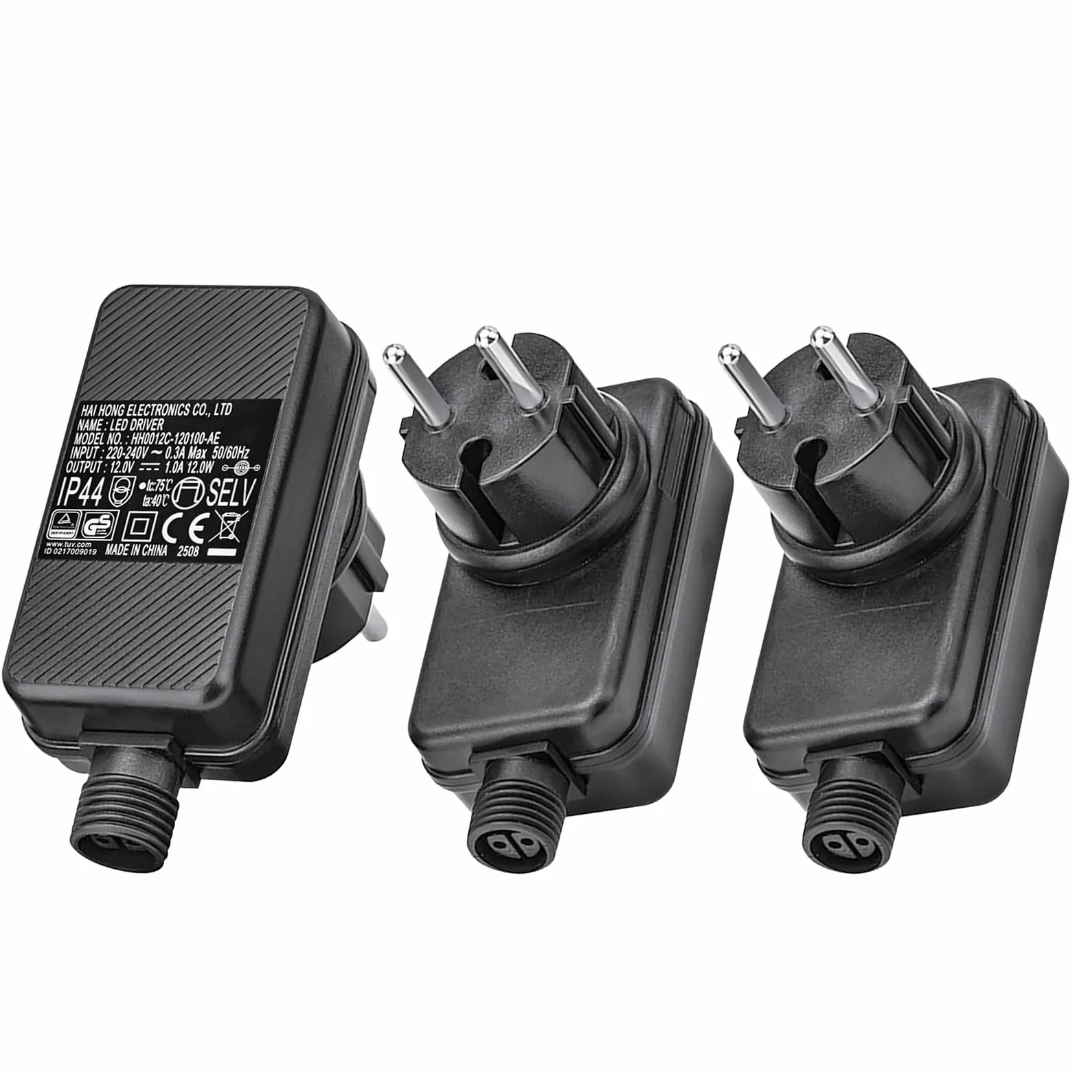 Zestaw adapterów zasilających 12 V DC 1 A, zasilacz do łańcucha świetlnego, wodoszczelność IP44, wtyczka UE, oświetlenie ogrodowe, adapter LED 12 V z ochroną napięcia do reflektorów
