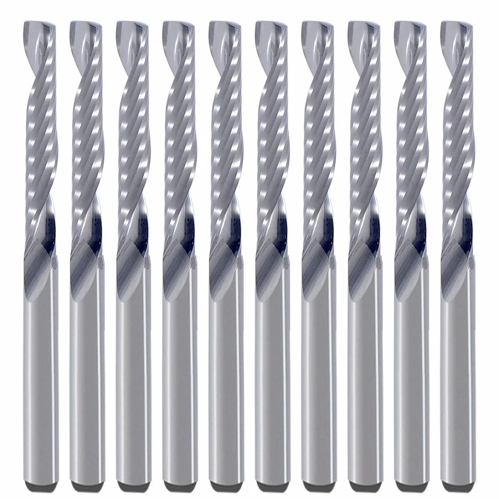 Chwyt 1/8 cala, pojedynczy flet (flet O) do frezowania spiralnego w górę, frez końcowy, średnica cięcia 1/8 cala, długość cięcia 2,2 cm, owalny do akrylu PCW, MDF, tworzywo sztuczne