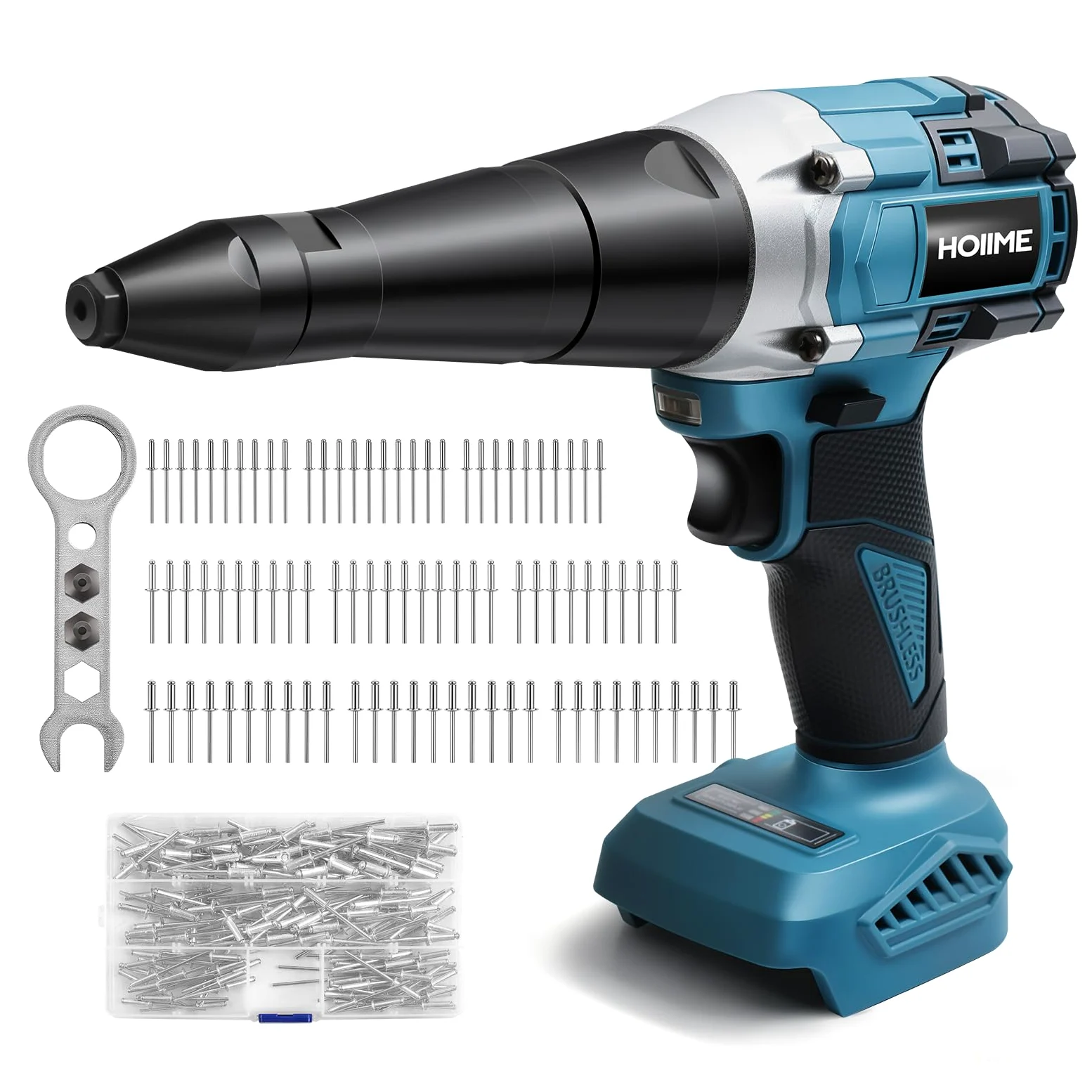 Akumulatorowy pistolet do nitowania do akumulatora Maki-ta 18 V, 20 000 N, bezszczotkowy, automatyczny, elektryczny, do nitów 3, 4, 5 mm, z 150 nitami (bez baterii)