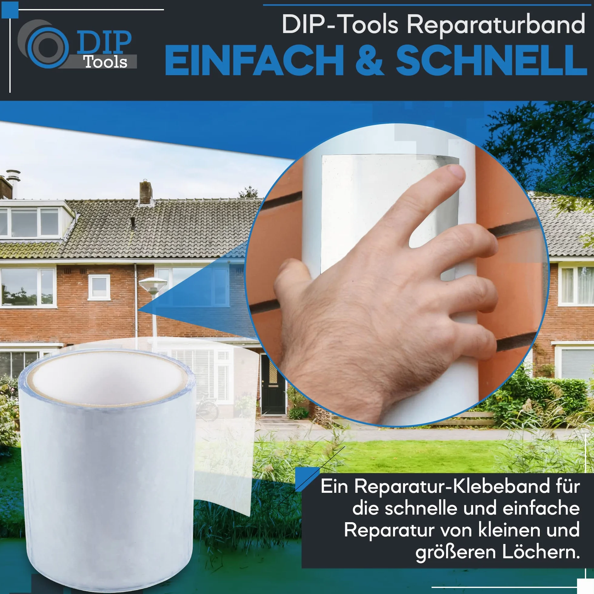 DIP Tools Innowacyjna wodoodporna taśma naprawcza do basenu, domu, rynny dachowej itp. (5 x 1,5 m przezroczysta)