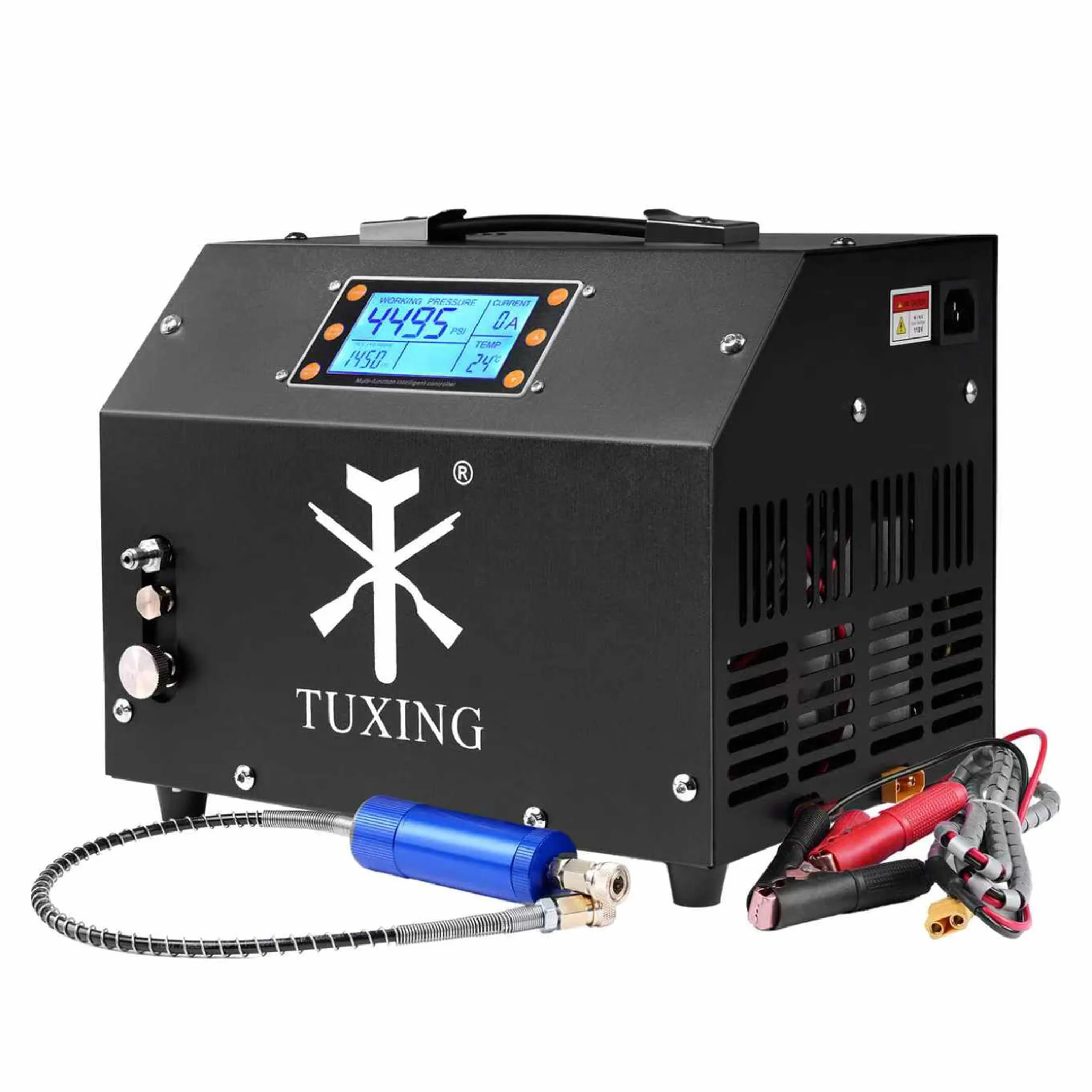 TUXING PCP 4500Psi Sprężarka powietrza wysokociśnieniowa z automatycznym zatrzymaniem, wyświetlacz LCD, chłodzenie wodą