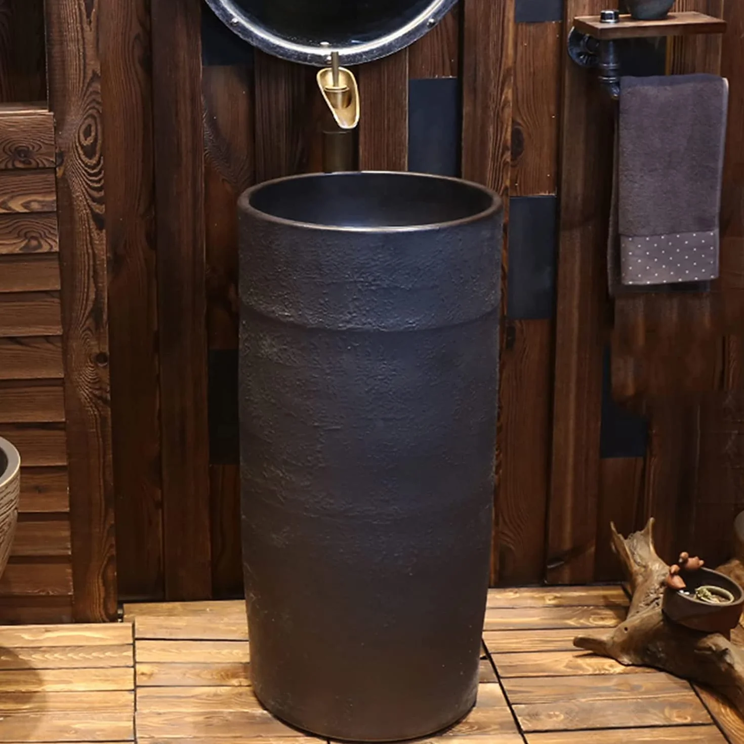 Wolnostojąca umywalka łazienkowa na cokole, Art Hotel Home, umywalka łazienkowa z podstawą, ceramiczna umywalka rzemieślnicza, umywalka łazienkowa z p(B bez lustra)