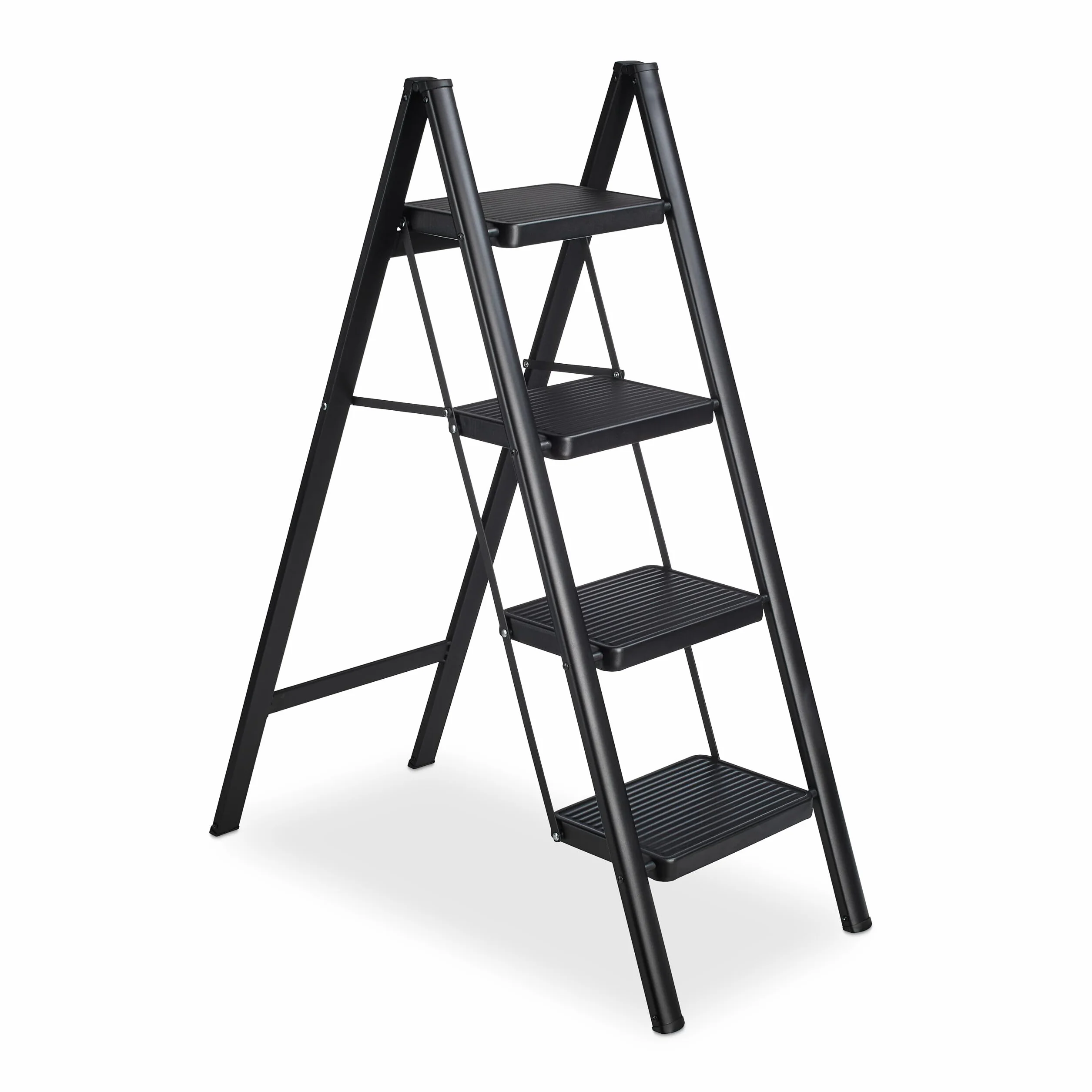 Relaxdays Drabina składana 4 stopnie stalowa 120 kg 109x42x84 cm czarna