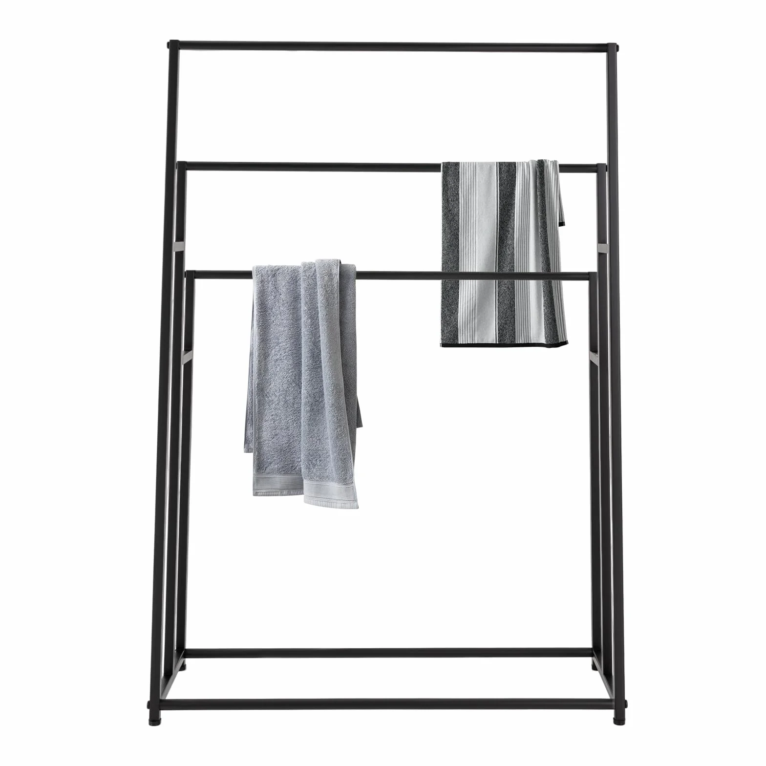 Wieszak na ręczniki, 3-poziomowy, wolnostojący wieszak na ręczniki, duży, wolnostojący, 3-poziomowy wieszak na ręczniki, 75 x 25 x 110 cm, metalowy wieszak na ręczniki do łazienki, czarny