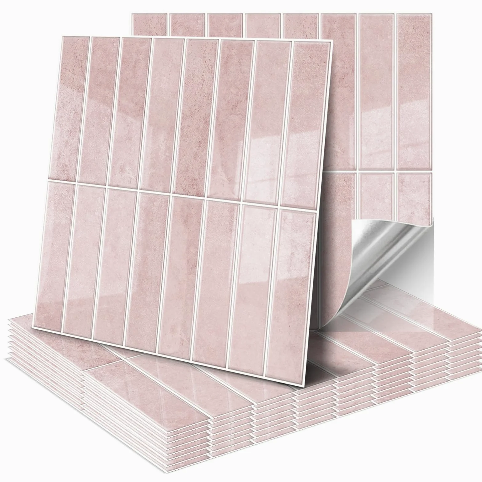 Naklejki 3D na płytki, 10 sztuk, samoprzylepne, 30 x 30 cm, na ścianę do salonu, sypialni, kuchni, łazienki (różowe)