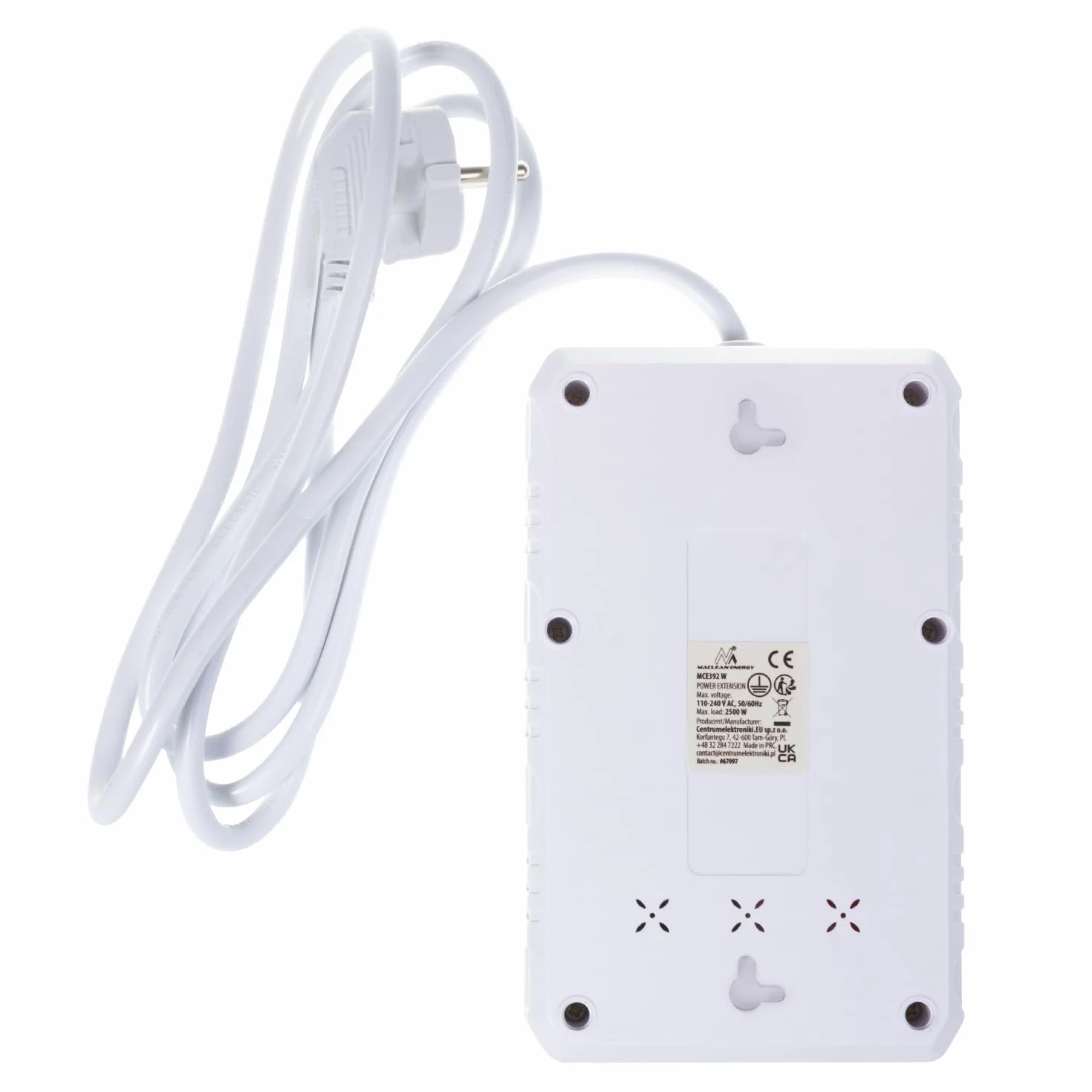 Listwa zasilająca Maclean MCE392/393 4 gniazda 3xUSB 2500W kabel 1,5 m gniazda wygięte pod kątem 45° podświetlany wyłącznik Biały