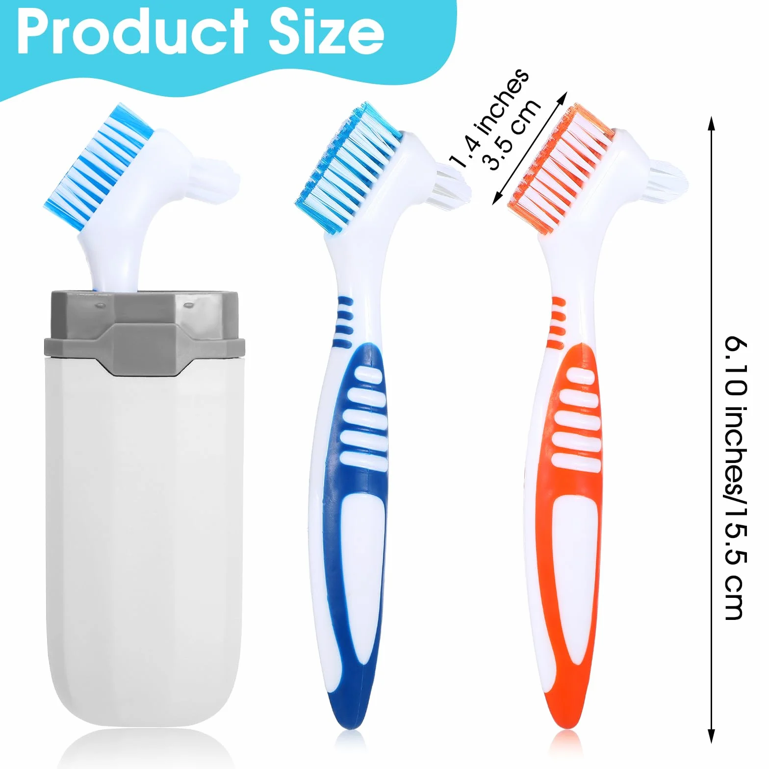 YUXIANLB Zestaw 2 szczotek do czyszczenia protez, szczoteczki do zębów, szczoteczka do czyszczenia protez z białym futerałem, wielowarstwowe włosie i ergonomiczny gumowy uchwyt do czyszczenia protez