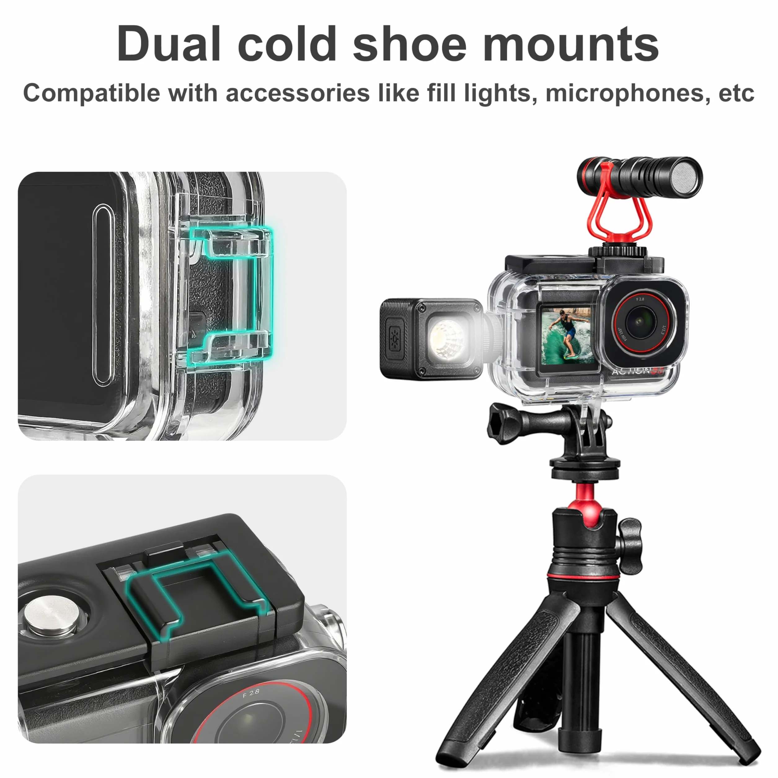 FitStill Wodoodporna obudowa 50 m do DJI Osmo Action 5 Pro/4/3, fotografia podwodna, podwójna konstrukcja zimnej stopy